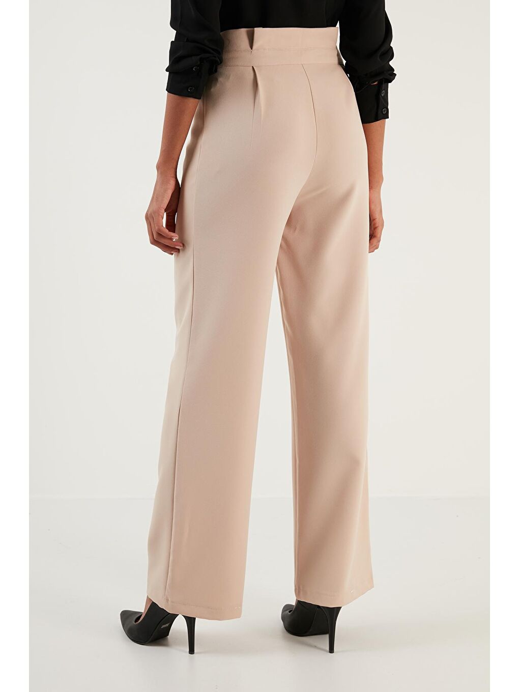 Kahverengi Yüksek Bel Bol Paça Kumaş Pantolon 6476001-3