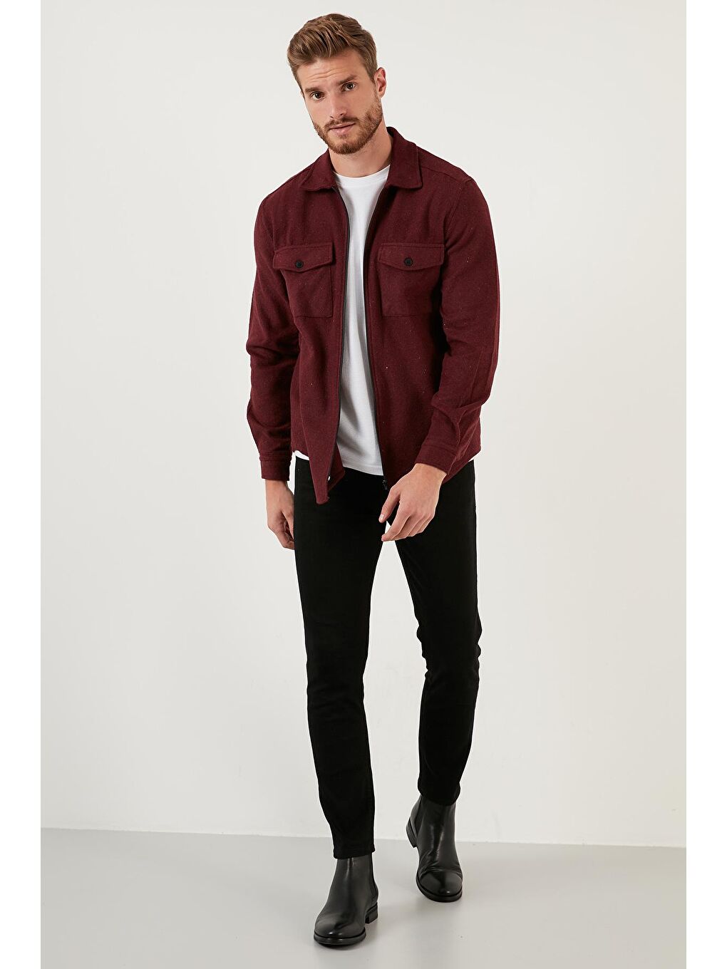 Buratti Bordo Çift Cepli Fermuarlı Slim Fit Kışlık Oduncu Gömlek CF21W112925