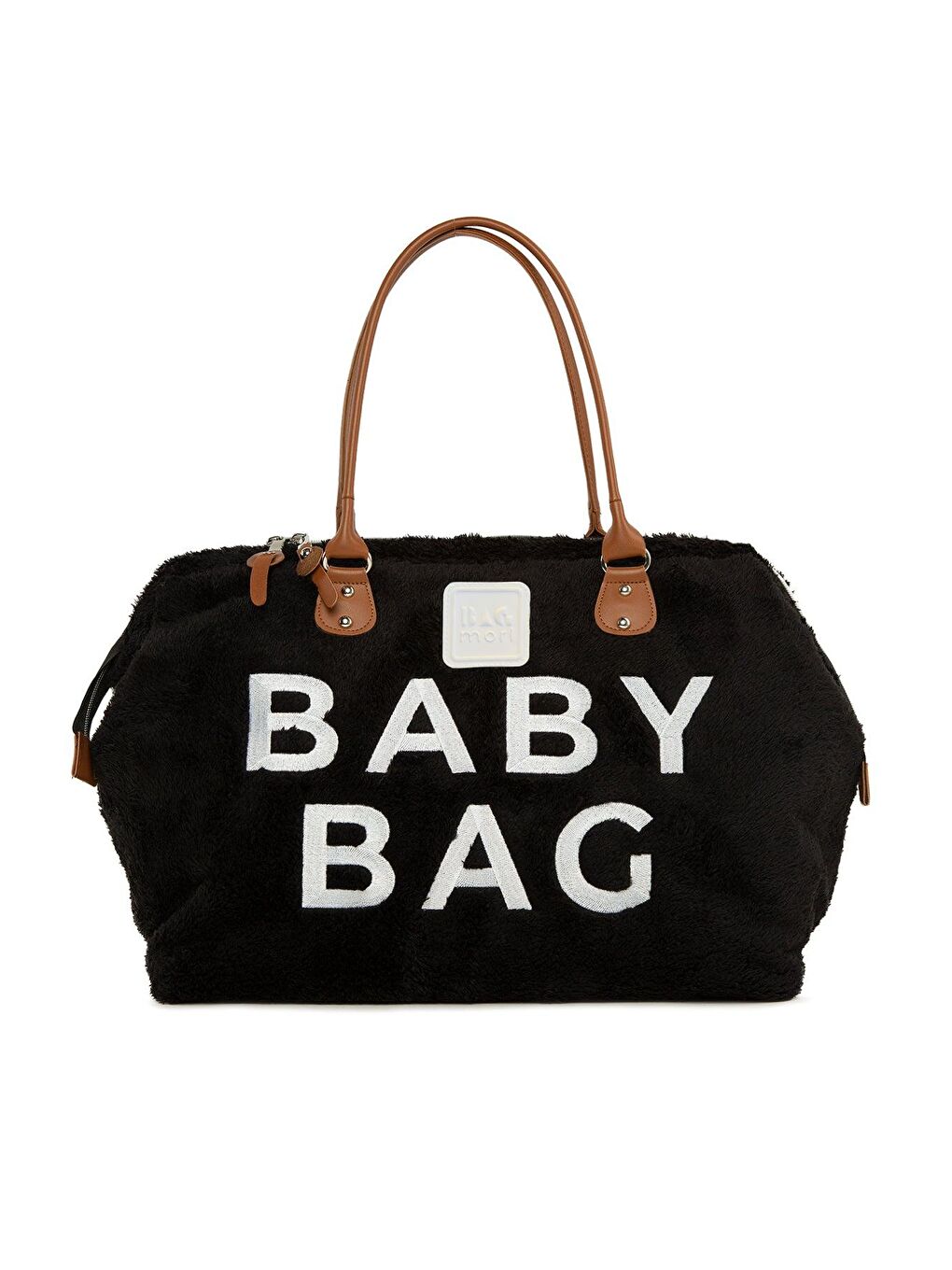 Bagmori Siyah Baby Bag Nakışlı Peluş Anne Bebek Çantası