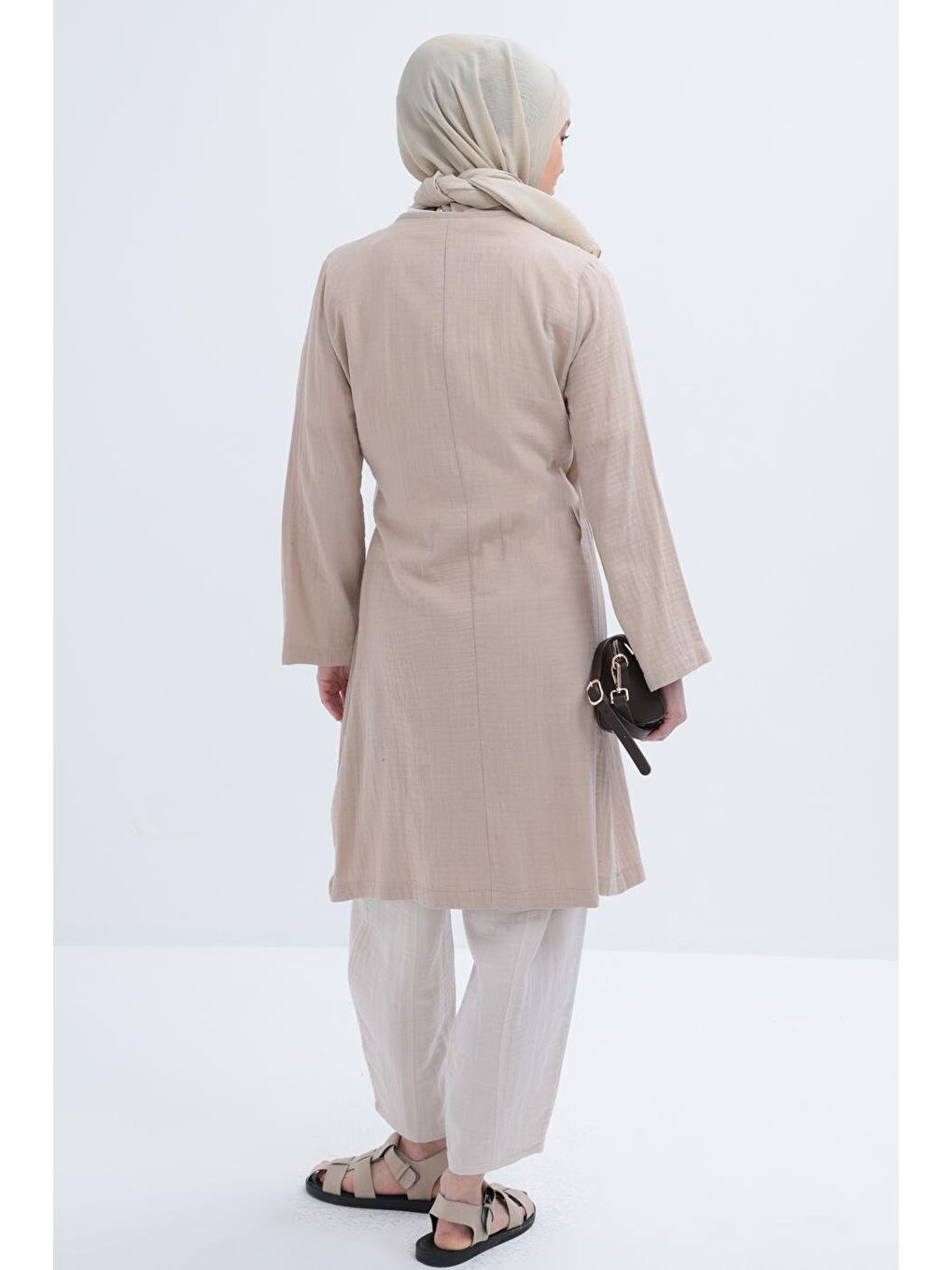 Bej-Belden Bağlamalı Müslin Kap-3