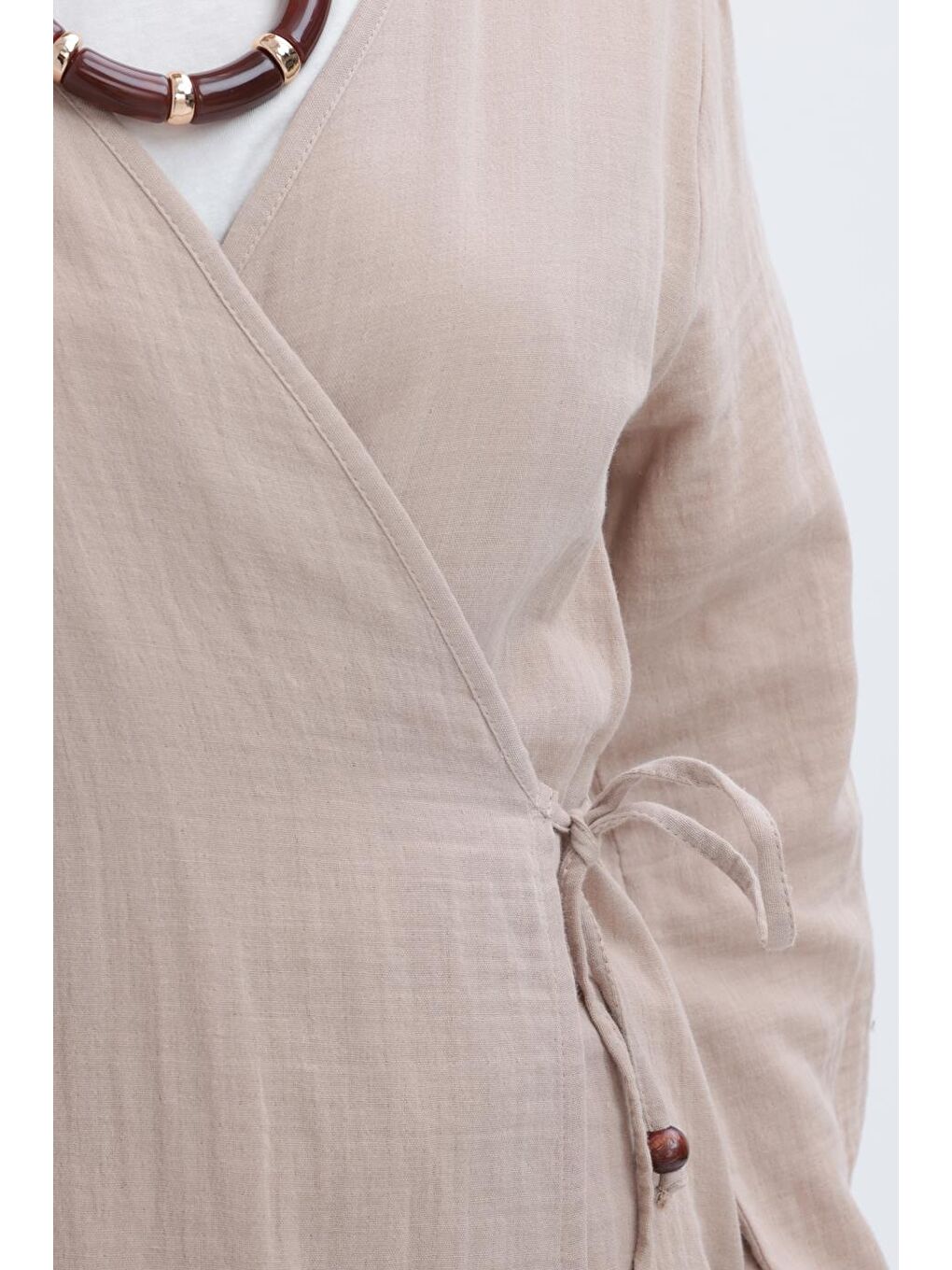 Bej-Belden Bağlamalı Müslin Kap-4