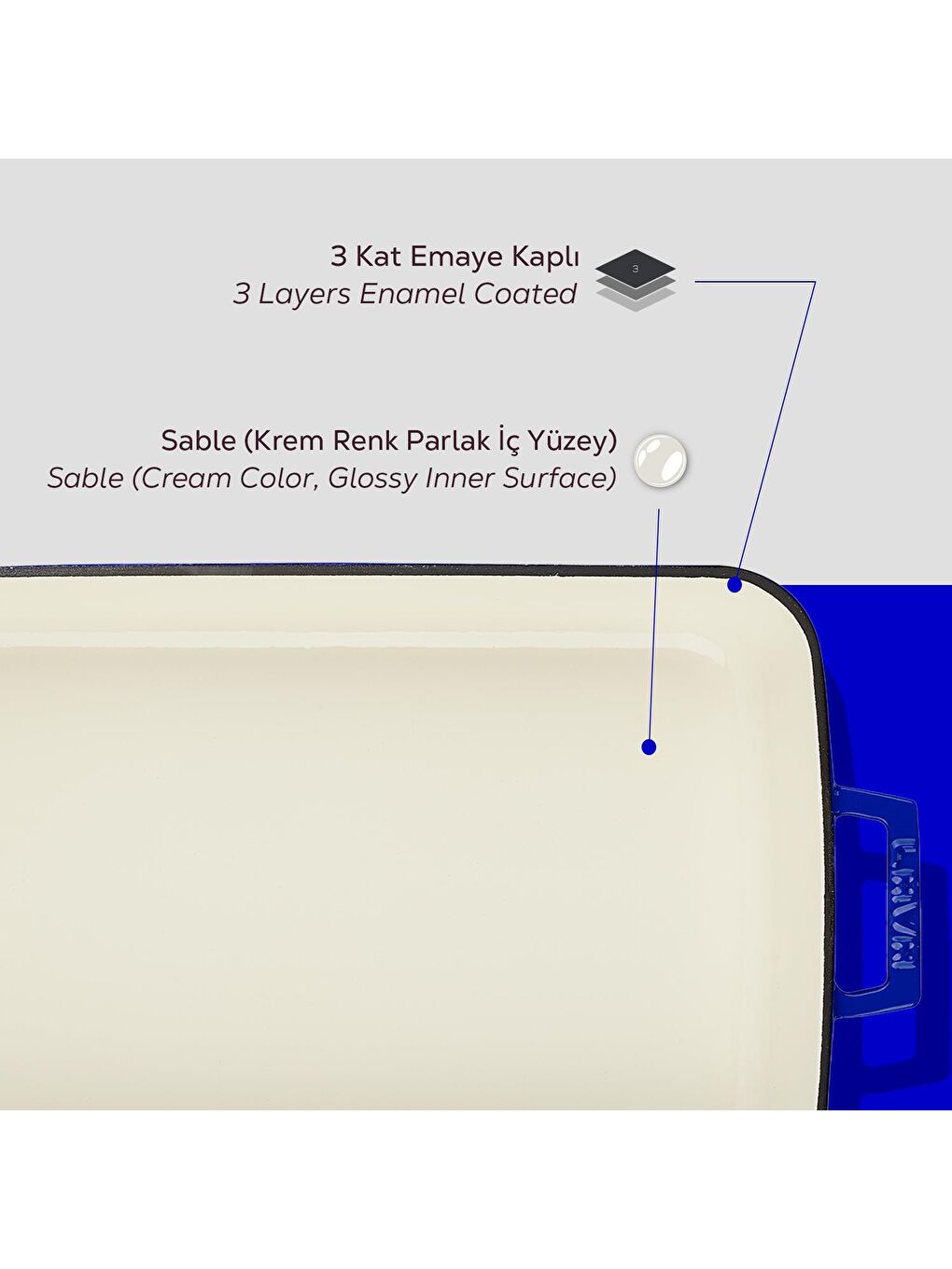 LAVA Mavi Dikdörtgen Rosto ve Fırın Tepsisi Döküm Demir Yekpare Çift Kulplu Edition Serisi Ölçü 26x40cm. - 5