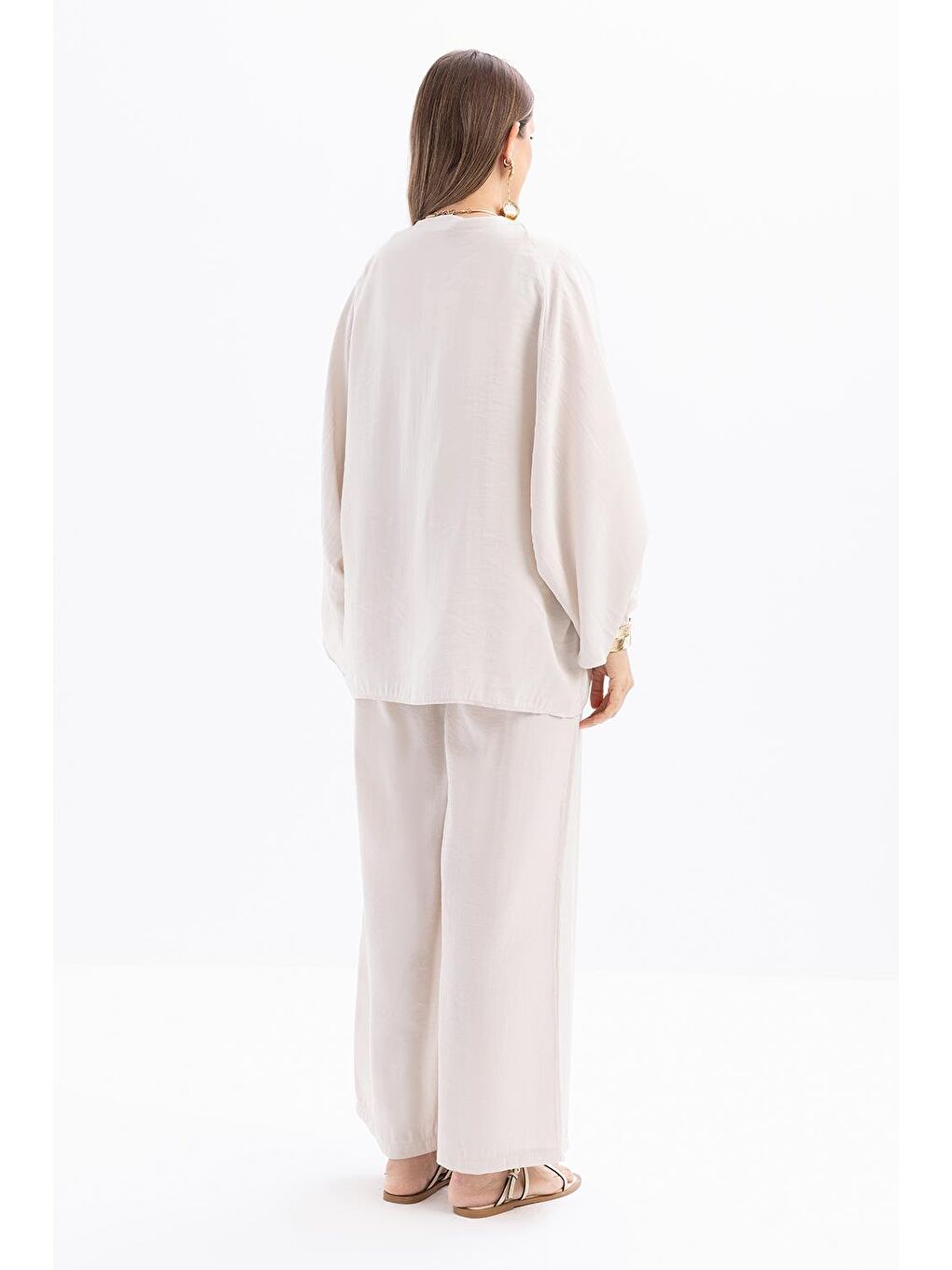 Kahverengi Taş-Belden Bağcıklı Modal Kimono-3