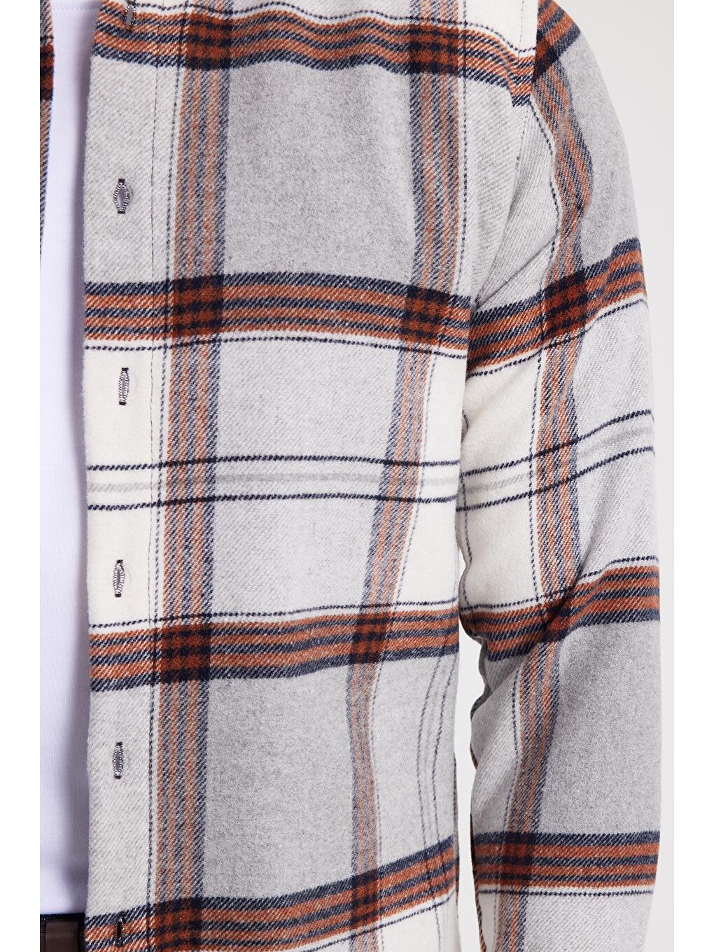 Gri Erkek Slim Fit Dar Kesim Kareli Kışlık Oduncu Gömlek-3