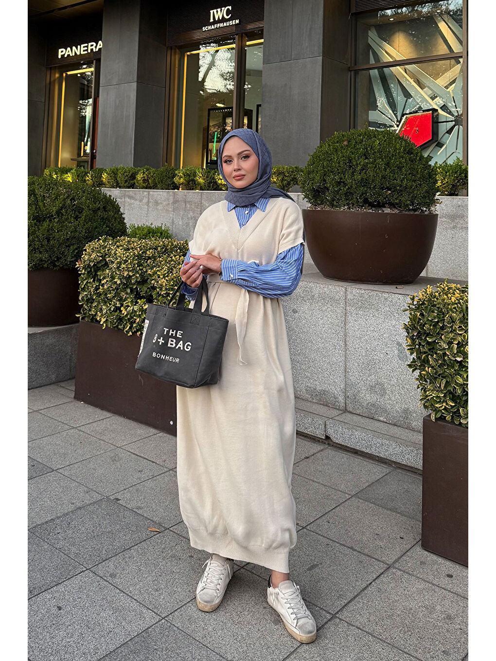 Ekru Kadın Garnili Triko Elbise Krem-1