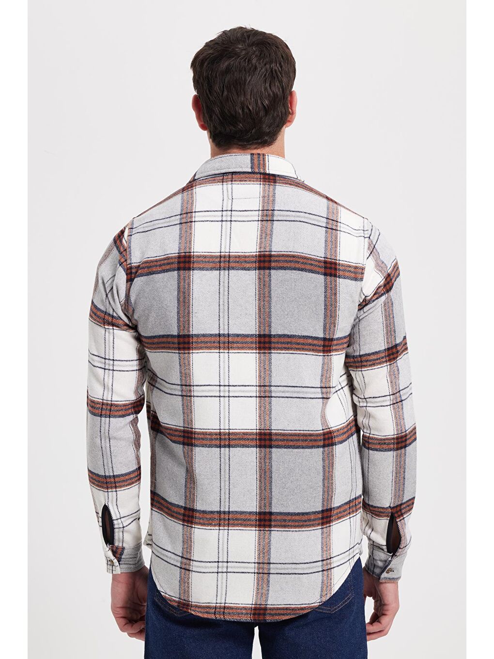 Gri Erkek Slim Fit Dar Kesim Kareli Kışlık Oduncu Gömlek-5