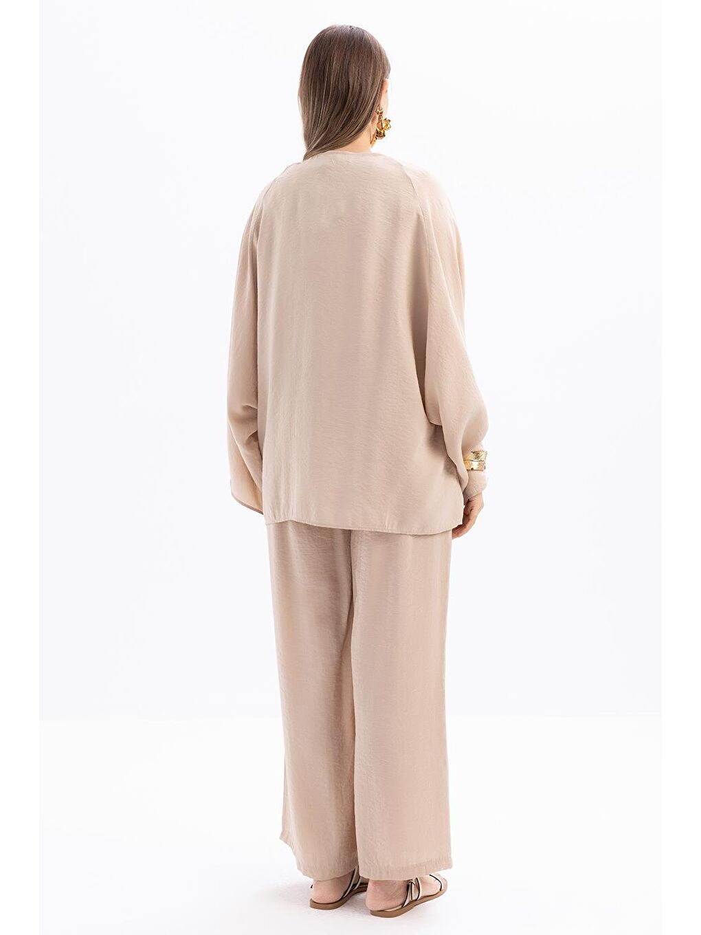 Bej-Belden Bağcıklı Modal Kimono-4