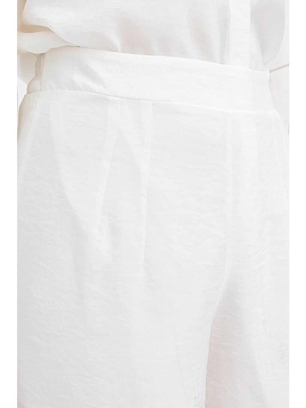 Ekru-Yandan Fermuarlı Modal Geniş Paça Pantolon-3