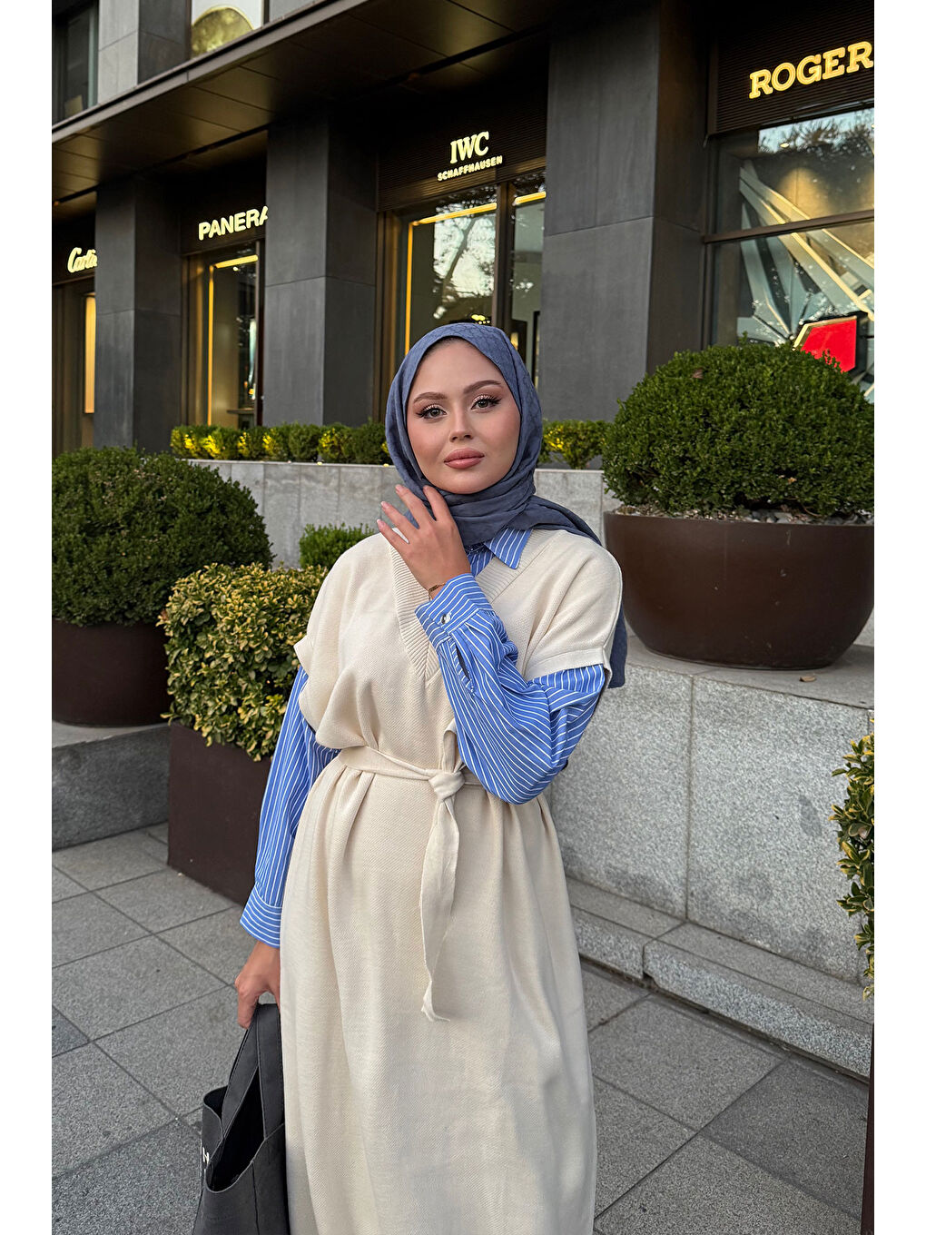 Ekru Kadın Garnili Triko Elbise Krem-2