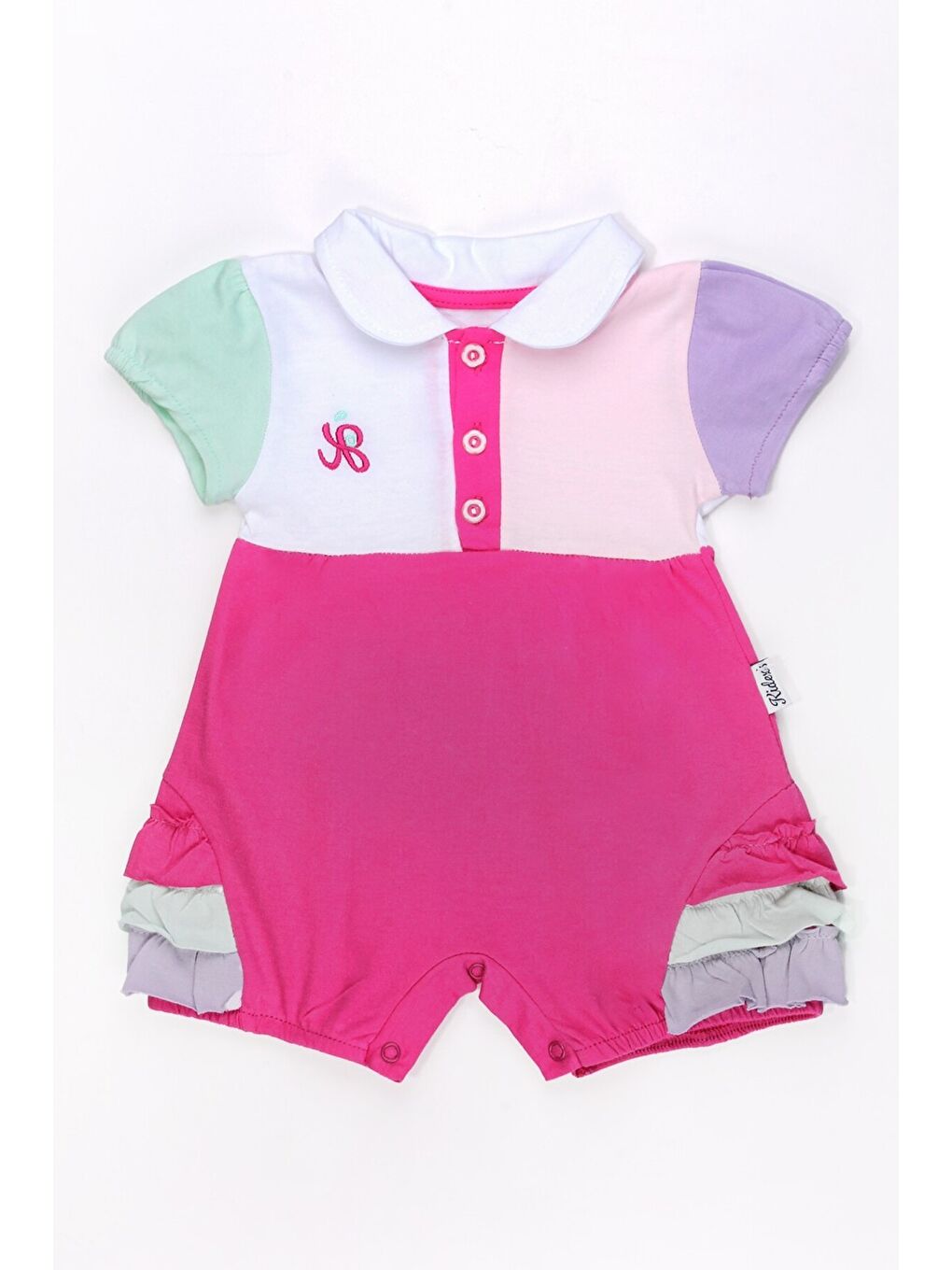 Pembe Kız Bebek Renkli Polo Yaka Tulum Yazlık Pamuk Bebek Tulum Şort Tulum