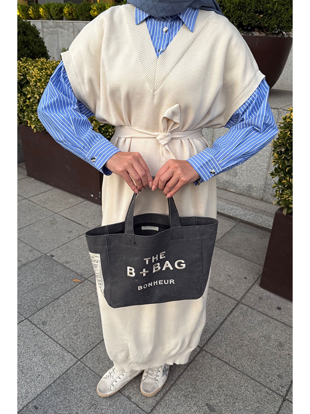 Ekru Kadın Garnili Triko Elbise Krem-4