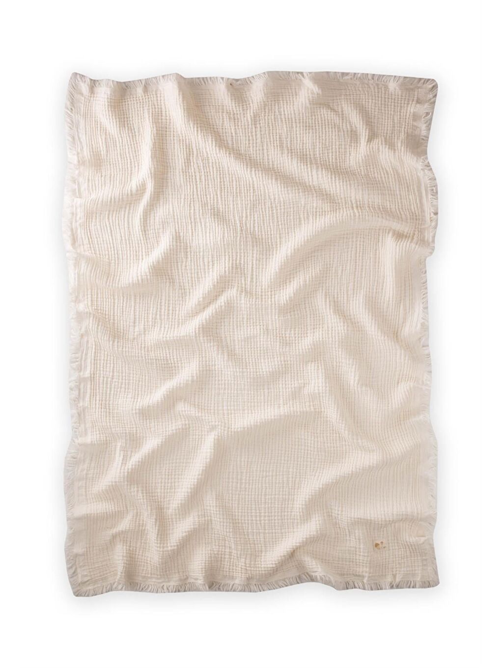 Ekru Dört Kat Püsküllü Organic Müslin Battaniye 80X120 Cm Naturel-2