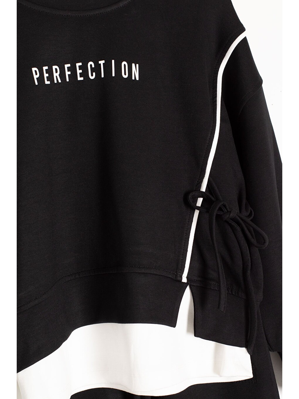 Siyah Kız Çocuk Garnili Sweatshirt Lastikli Paça Eşofmanlı 2li Alt Üst Takım 24766-4