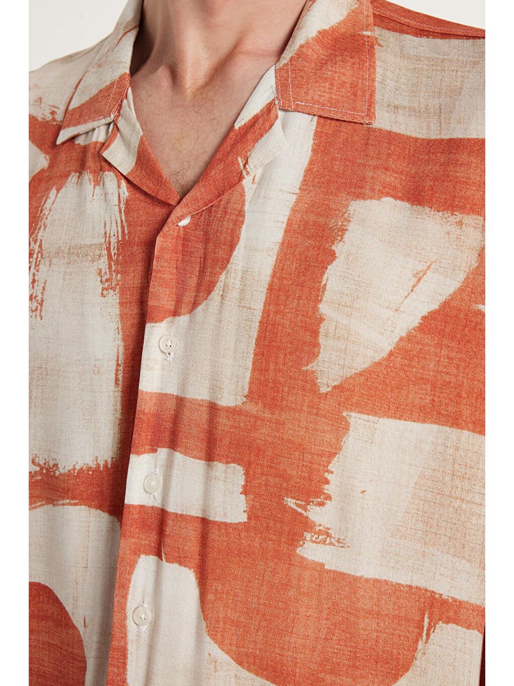 Karışık Erkek Relax Fit Rahat Kesim Kısa Kollu Apaş Yaka Viskon Baskılı Gömlek-2