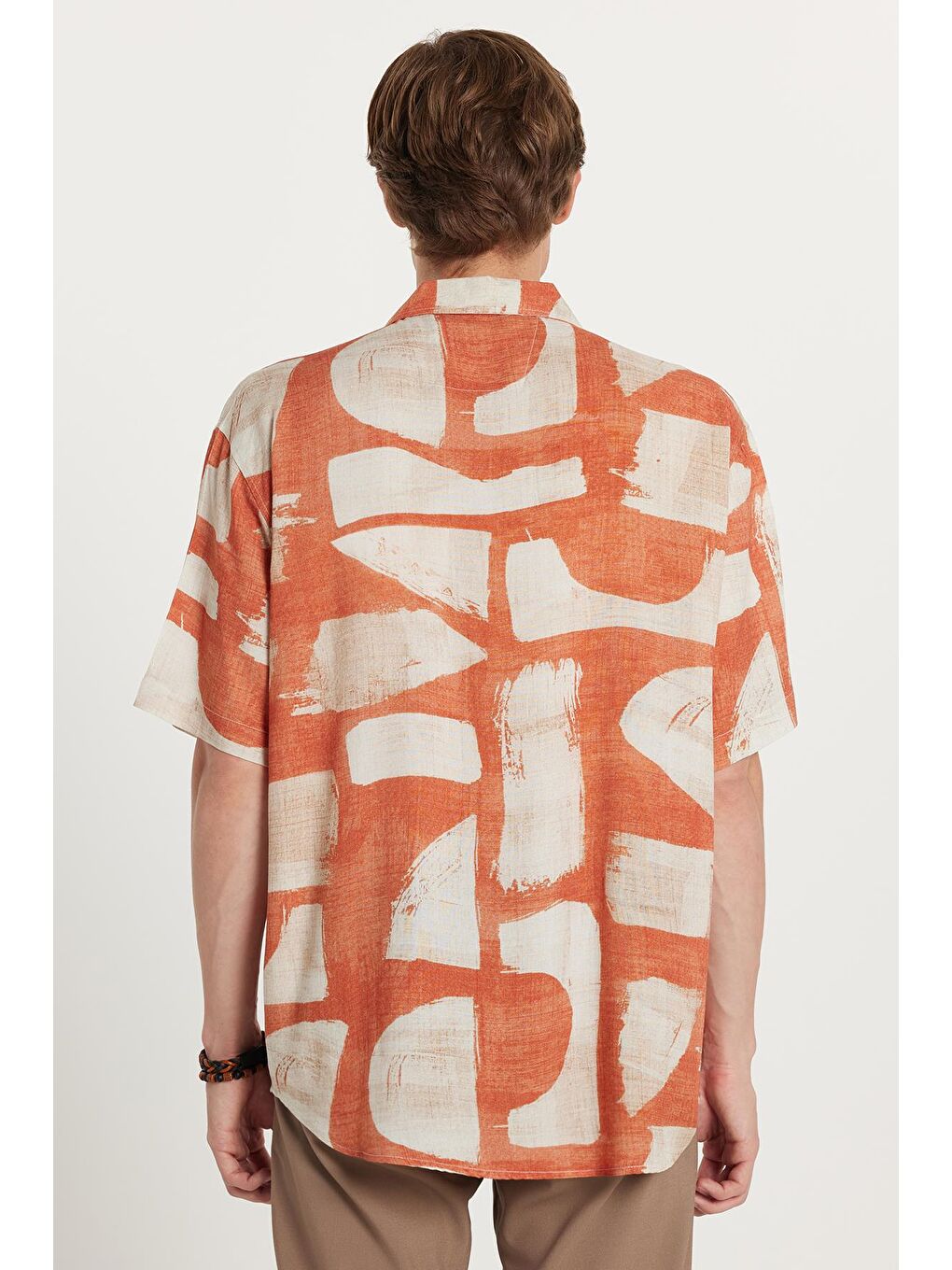 Karışık Erkek Relax Fit Rahat Kesim Kısa Kollu Apaş Yaka Viskon Baskılı Gömlek-4