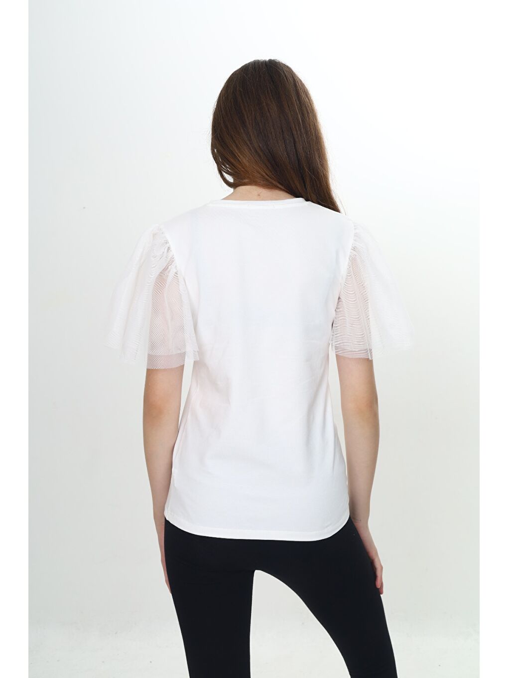 Ekru Kız Çocuk Tüllü Tişört-3