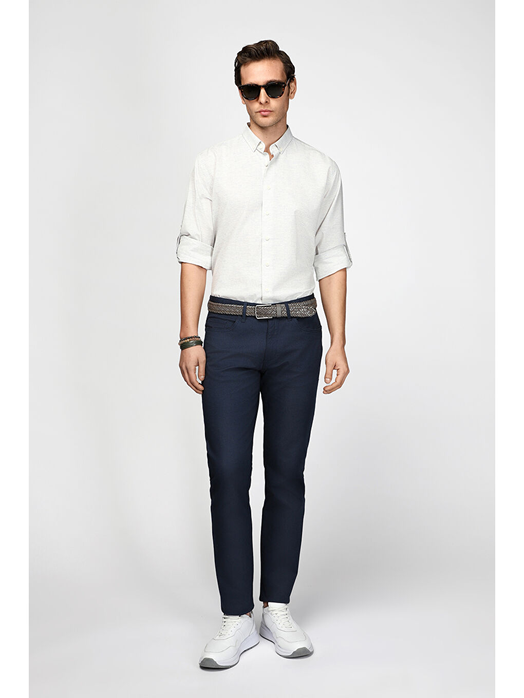 Lacivert Slim Fit Dar Kesim Elastanlı Desenli Kanvas / Chino Pantolon