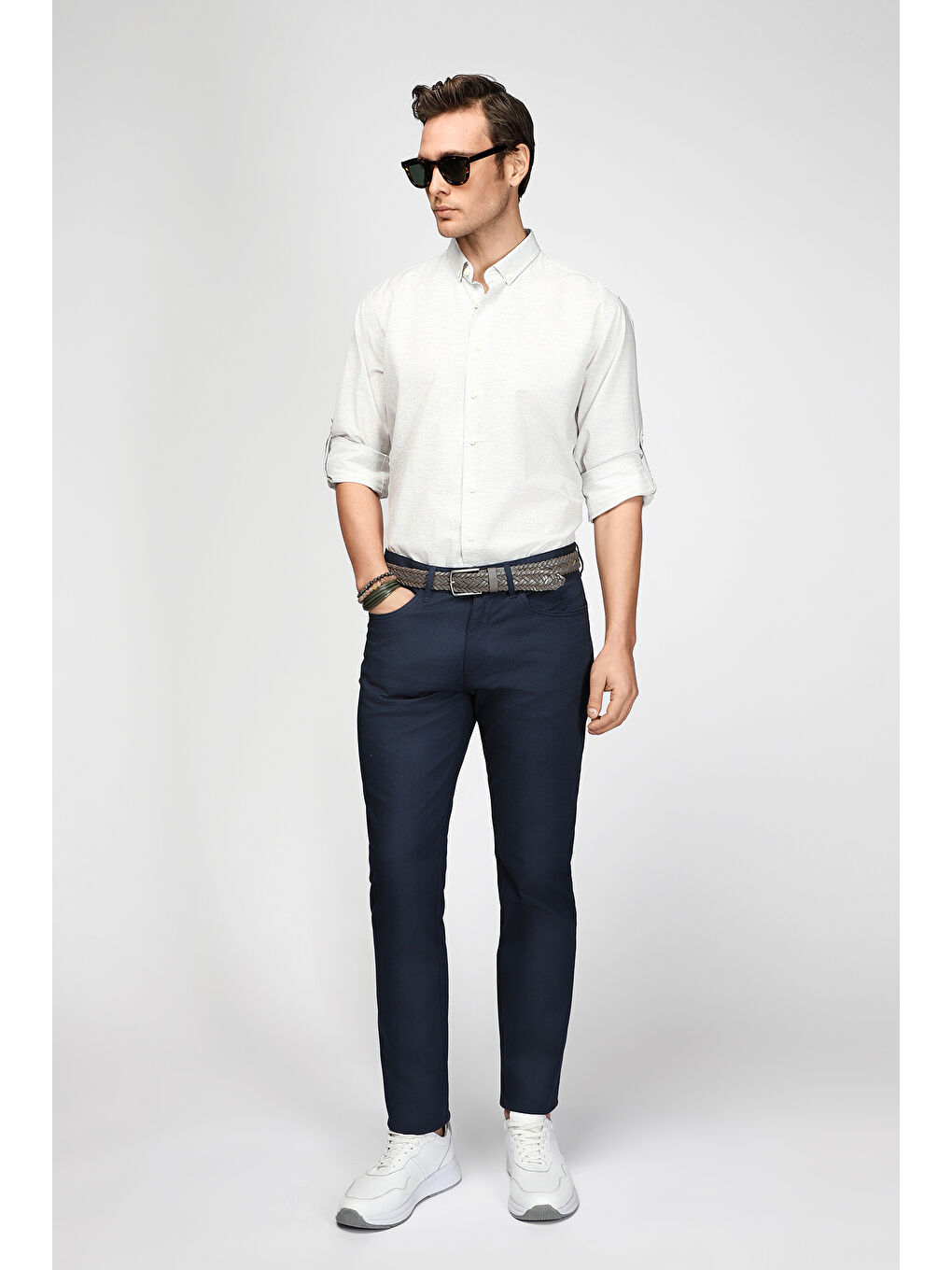 Lacivert Slim Fit Dar Kesim Elastanlı Desenli Kanvas / Chino Pantolon-1