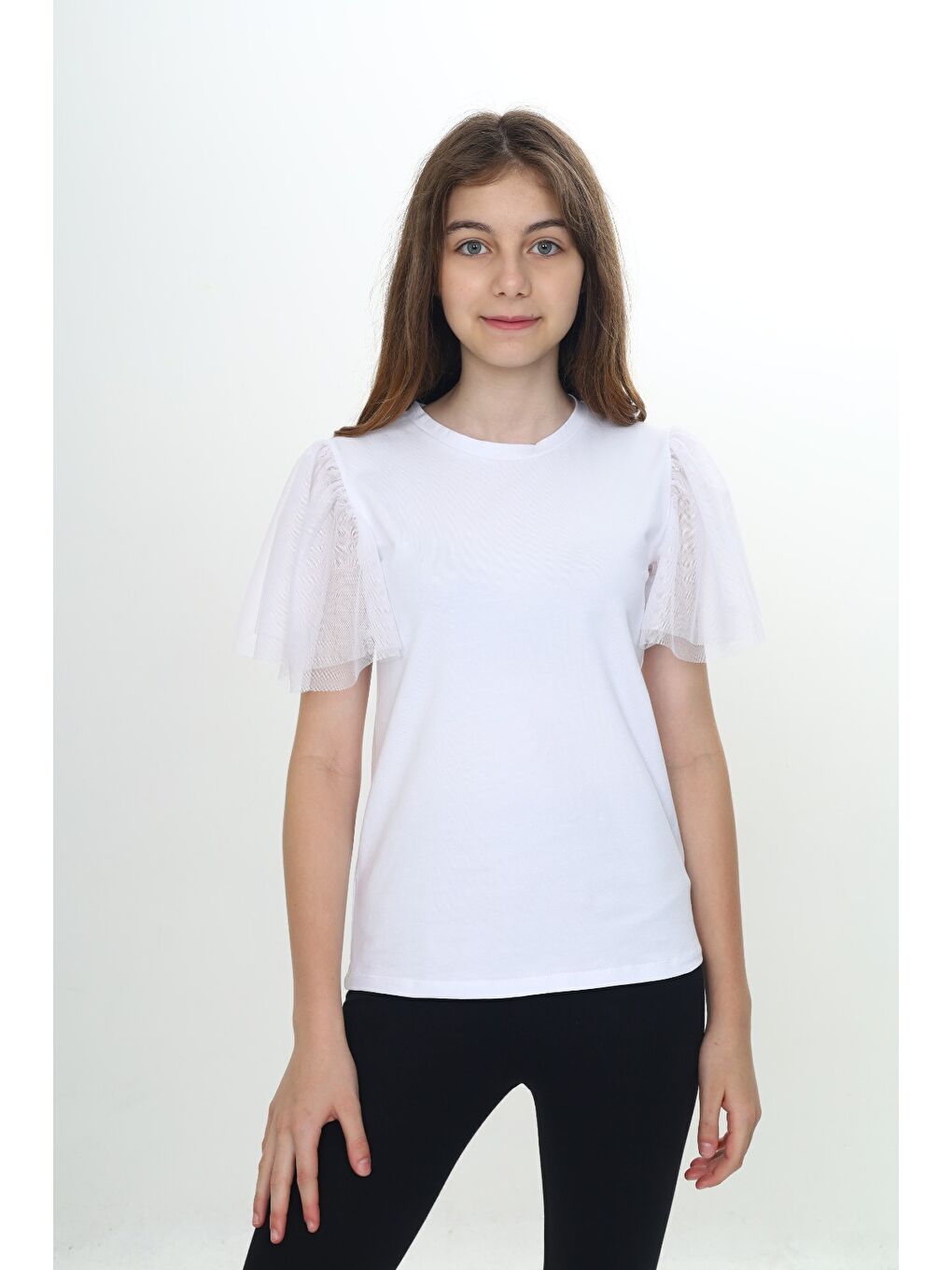 Beyaz Kız Çocuk Tüllü Tişört