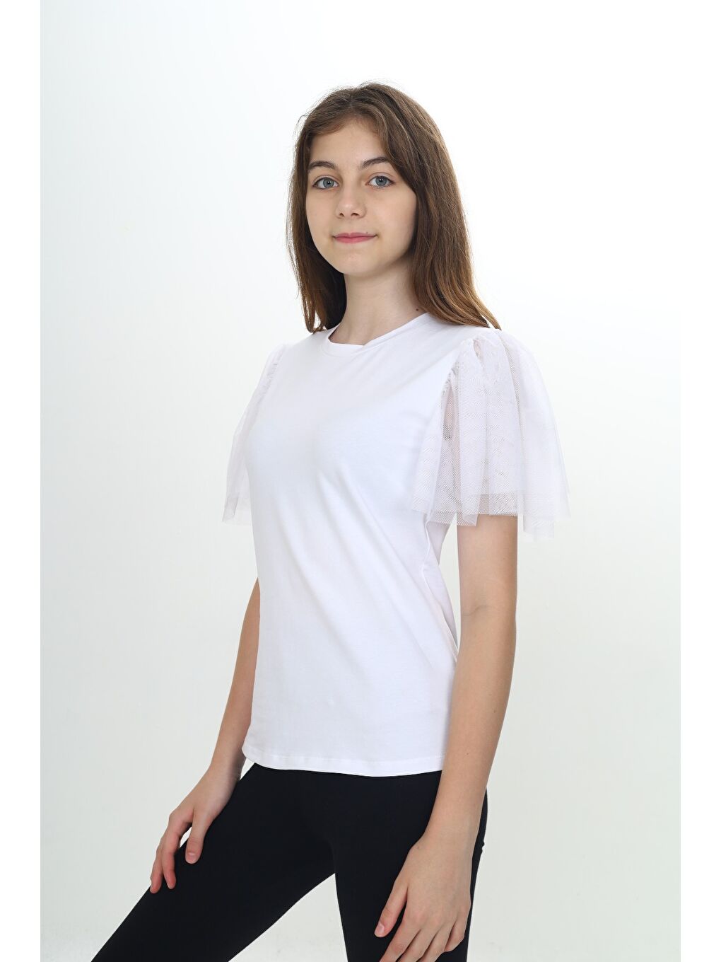 Beyaz Kız Çocuk Tüllü Tişört-1