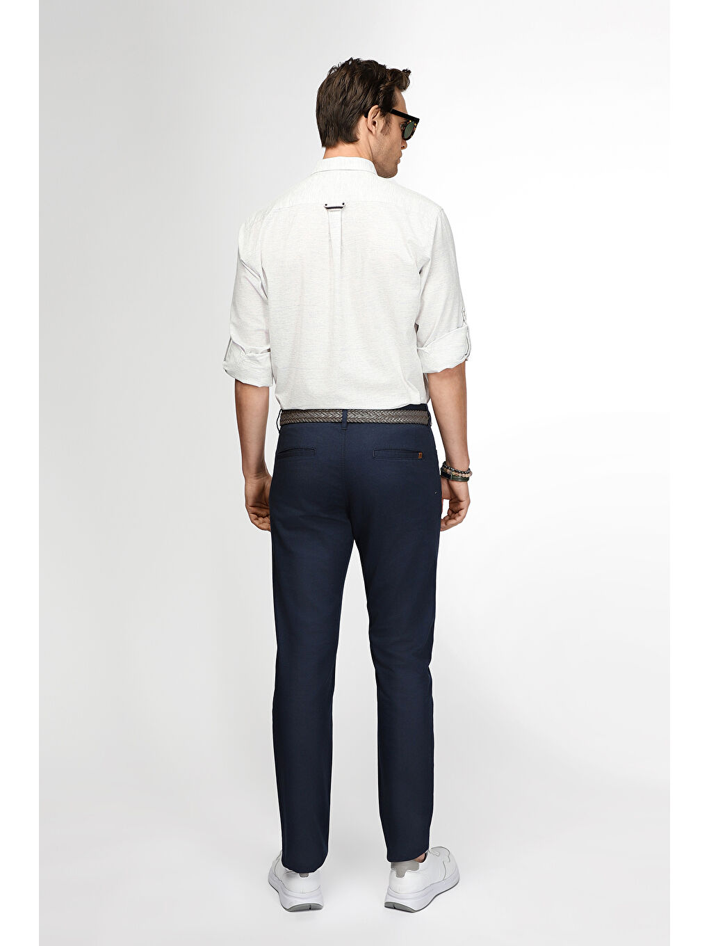 Lacivert Slim Fit Dar Kesim Elastanlı Desenli Kanvas / Chino Pantolon-2