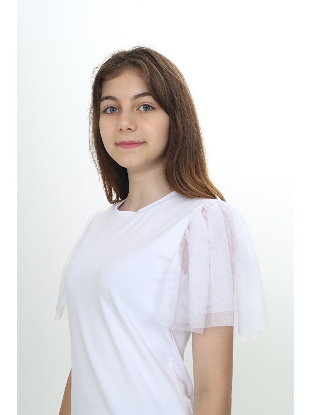 Beyaz Kız Çocuk Tüllü Tişört-3