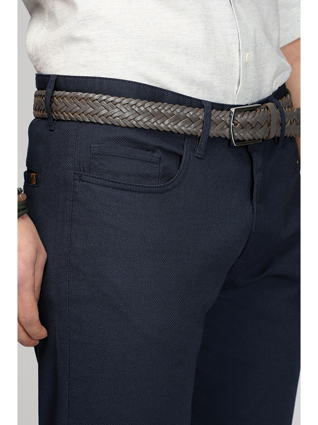 Lacivert Slim Fit Dar Kesim Elastanlı Desenli Kanvas / Chino Pantolon-3