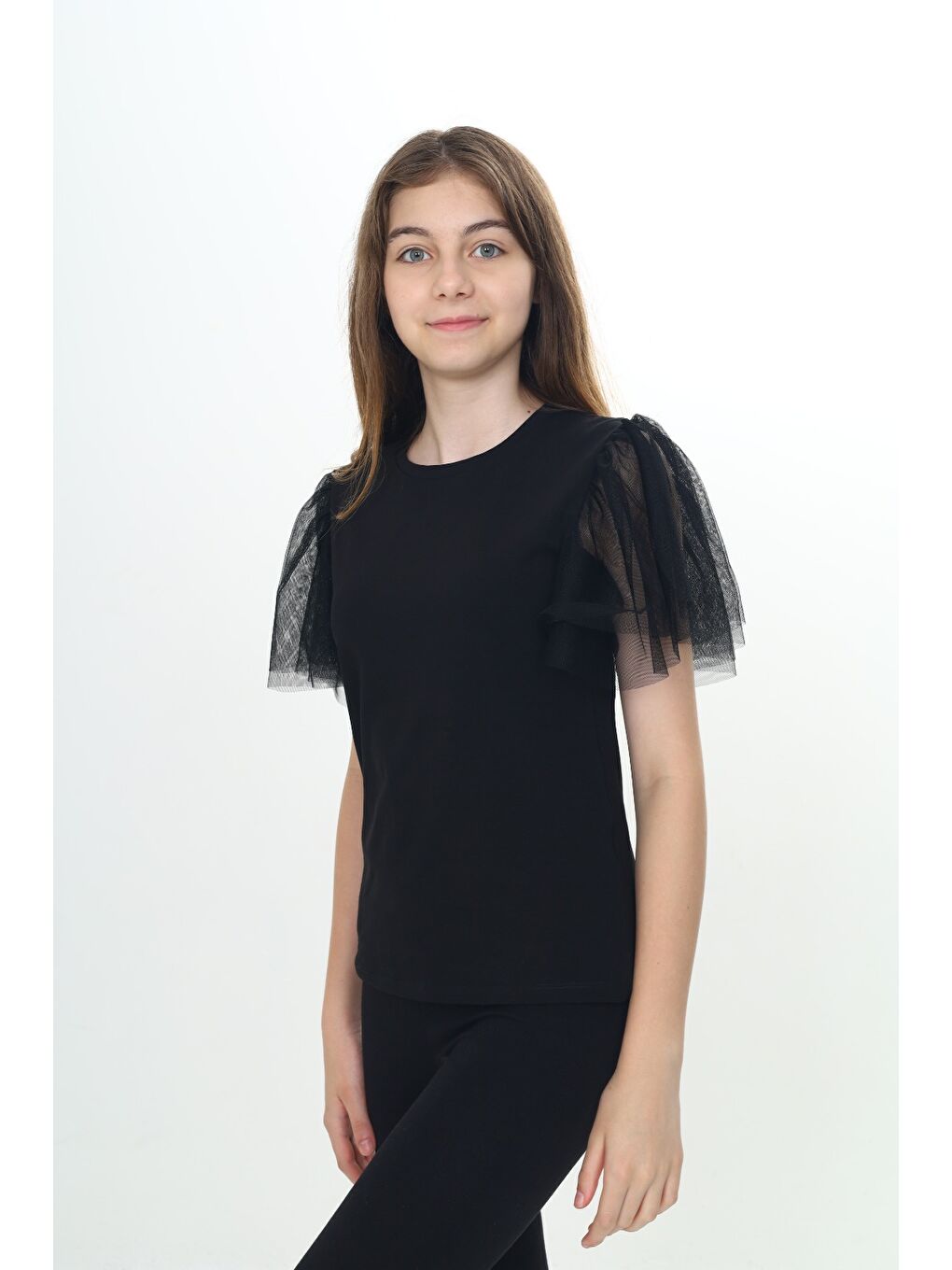 Siyah Kız Çocuk Tüllü Tişört-1