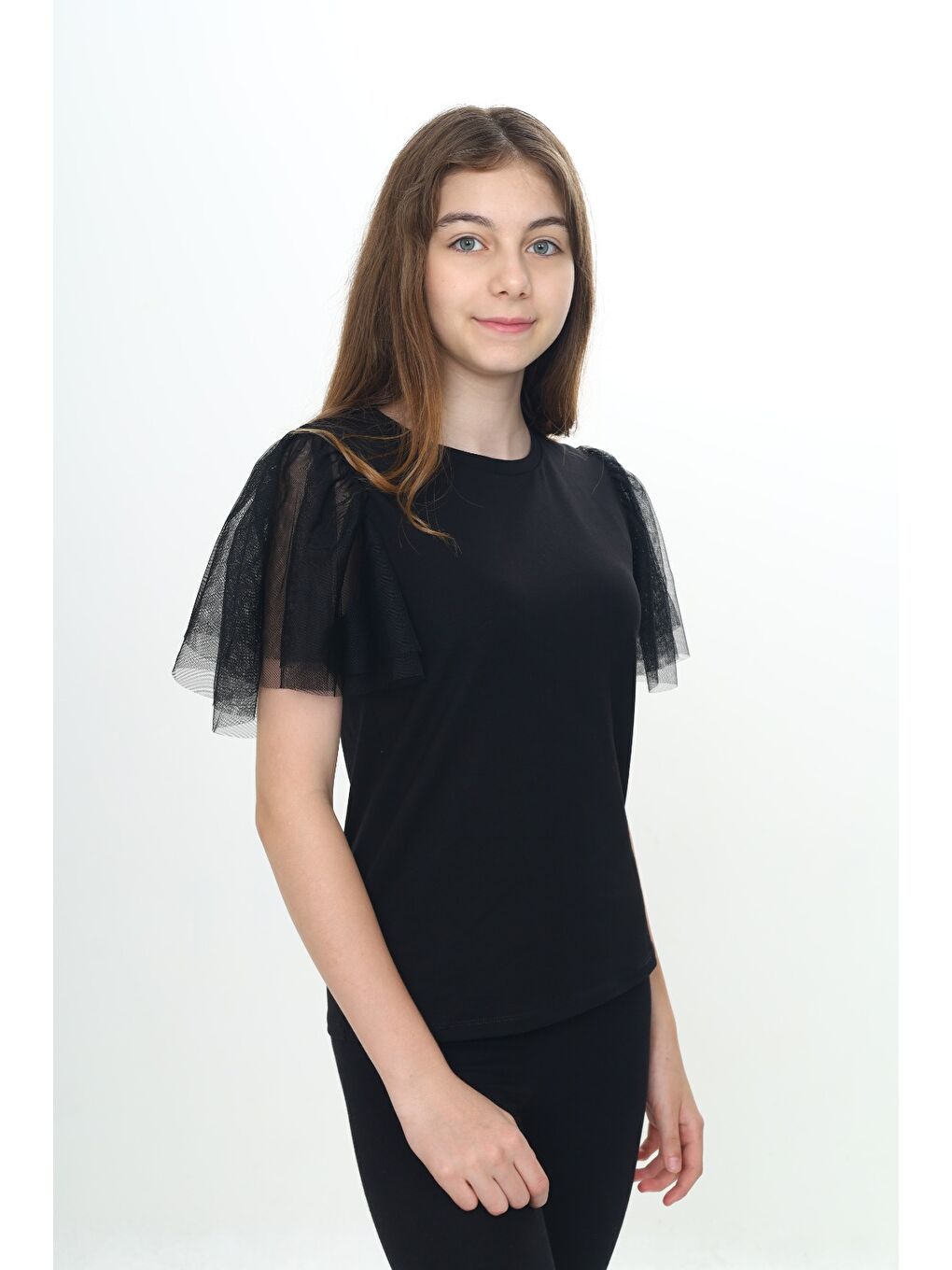 Siyah Kız Çocuk Tüllü Tişört-2