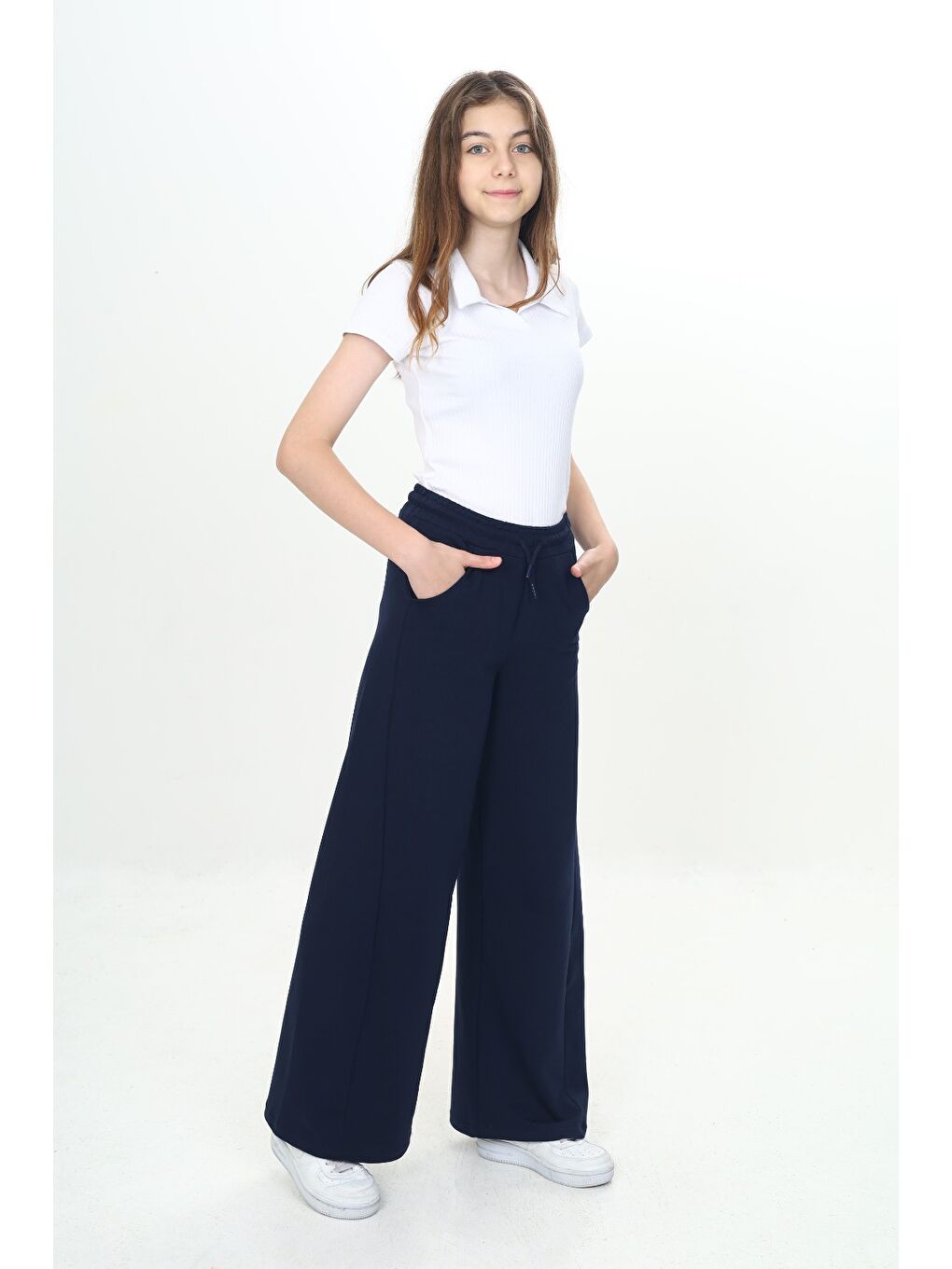 Lacivert Kız Çocuk Okul Arkadan Öne Dönüşlü Eşofman Alt-3