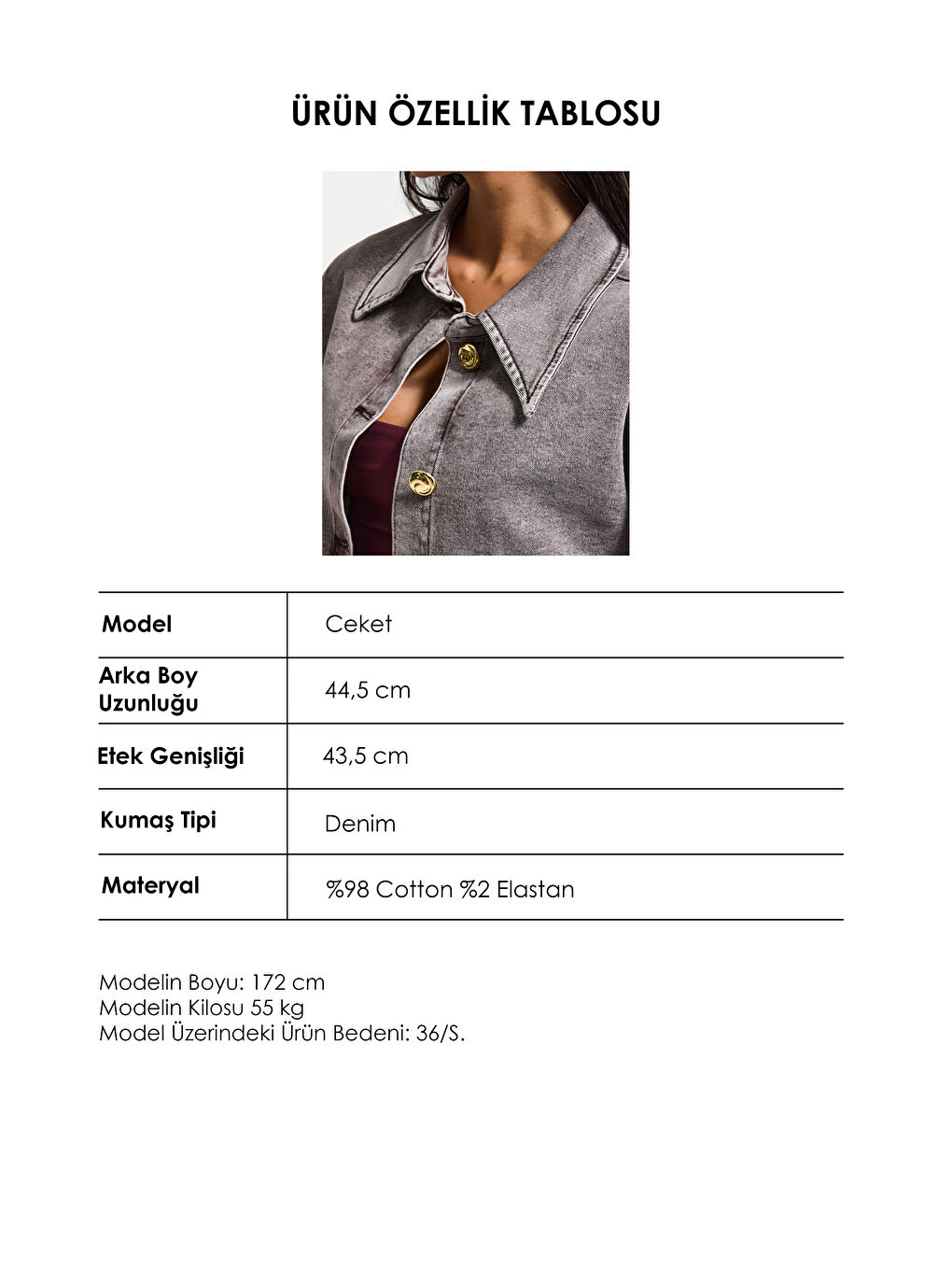 Kadın Gri 3s6-158 Crop Fit Esnek Kumaş Düğmeli Denim Ceket-4