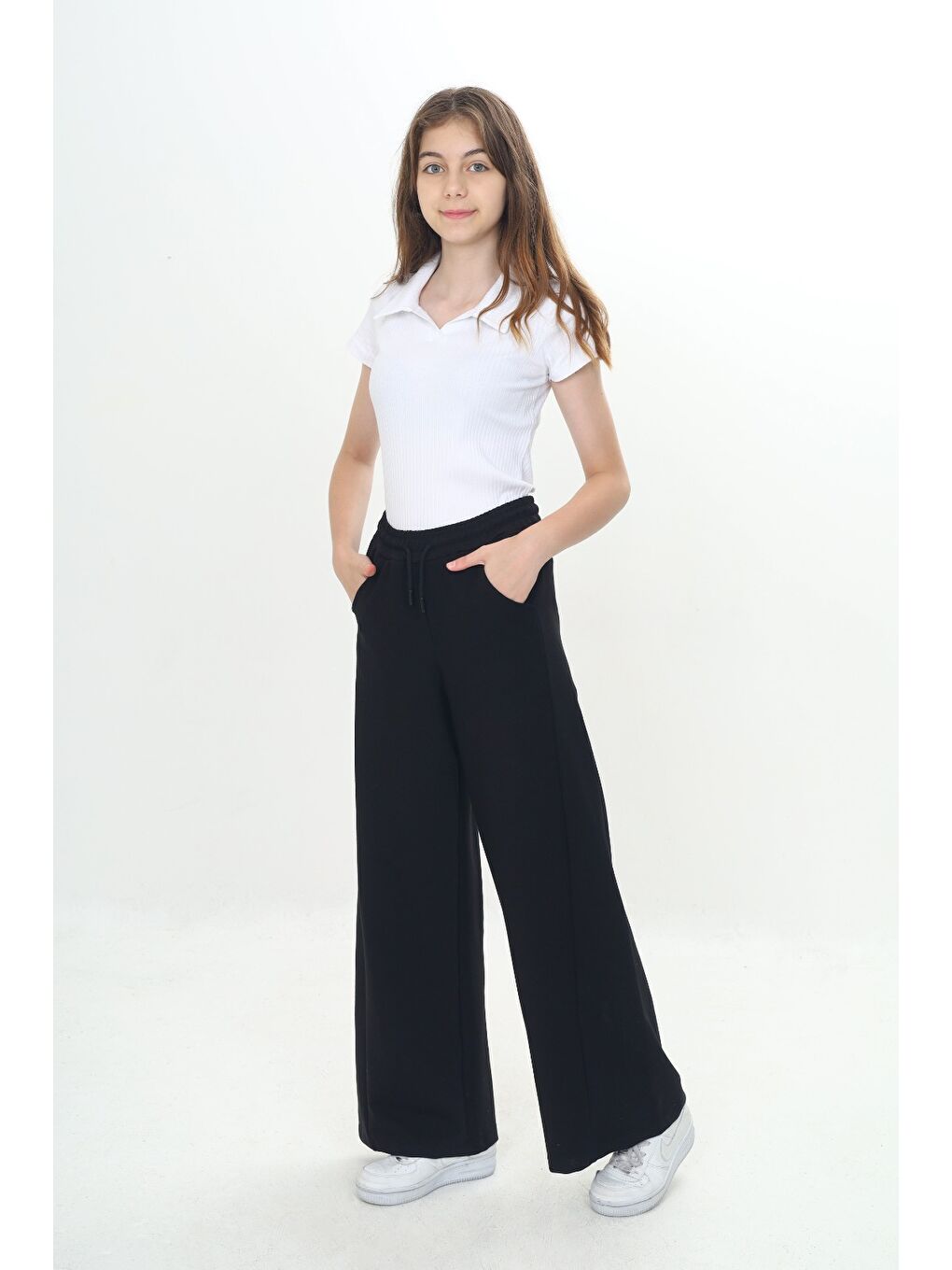 Siyah Kız Çocuk Okul Arkadan Öne Dönüşlü Eşofman Alt-2