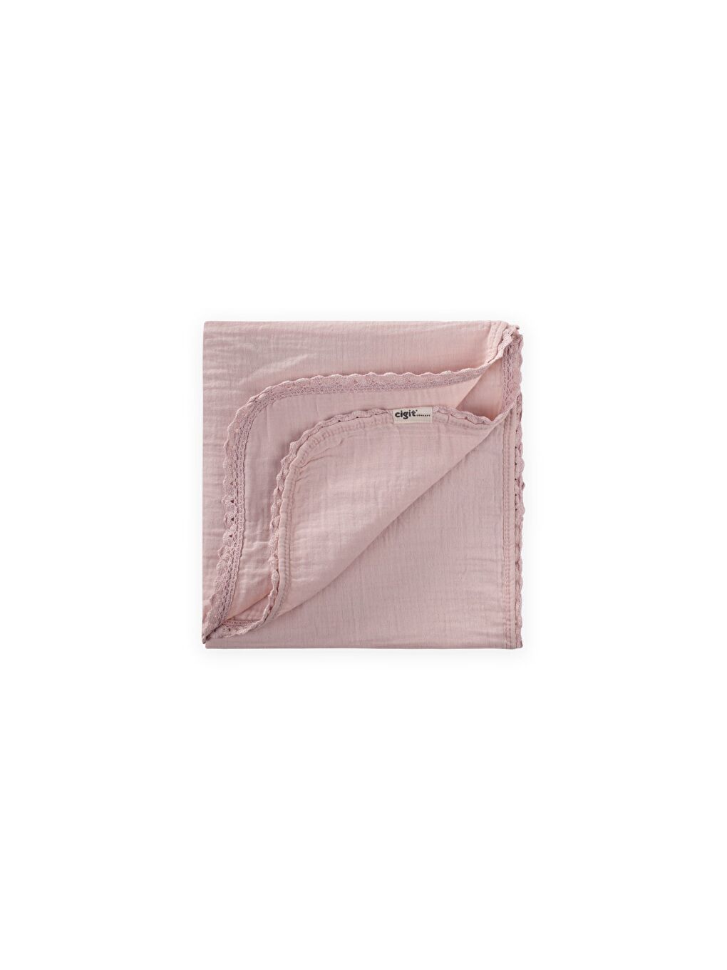 Çiftkat Ponpon Şeritli Müslin Bebek Battaniyesi100x100 Cm +/- 3 Cm Pudra Pembe