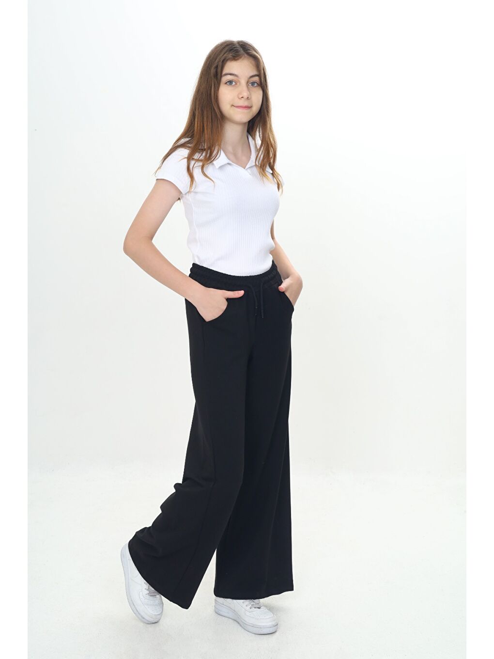 Siyah Kız Çocuk Okul Arkadan Öne Dönüşlü Eşofman Alt-4