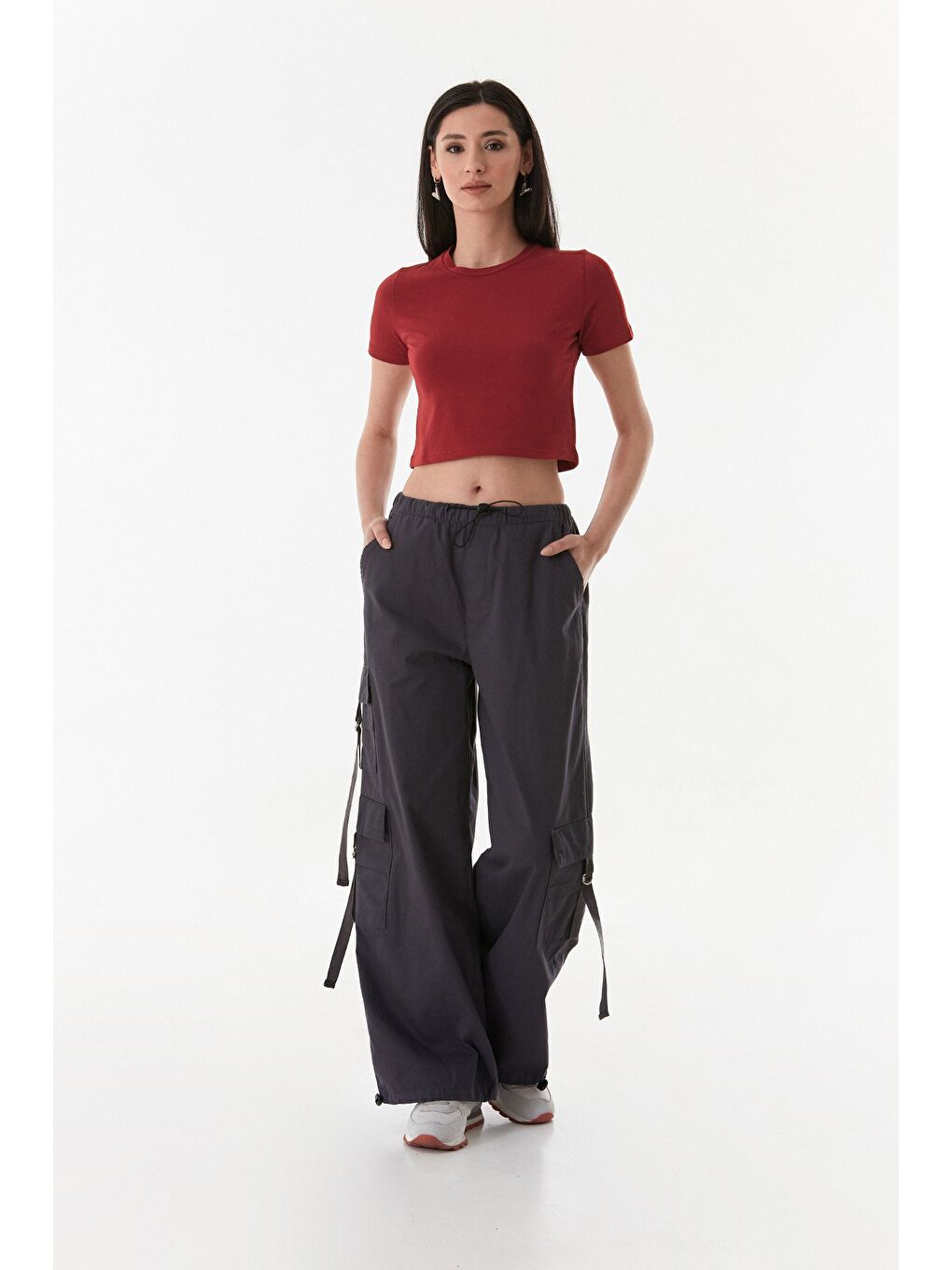 Gri Beli Ve Paçası Stoperli Kargo Cepli Gabardin Pantolon