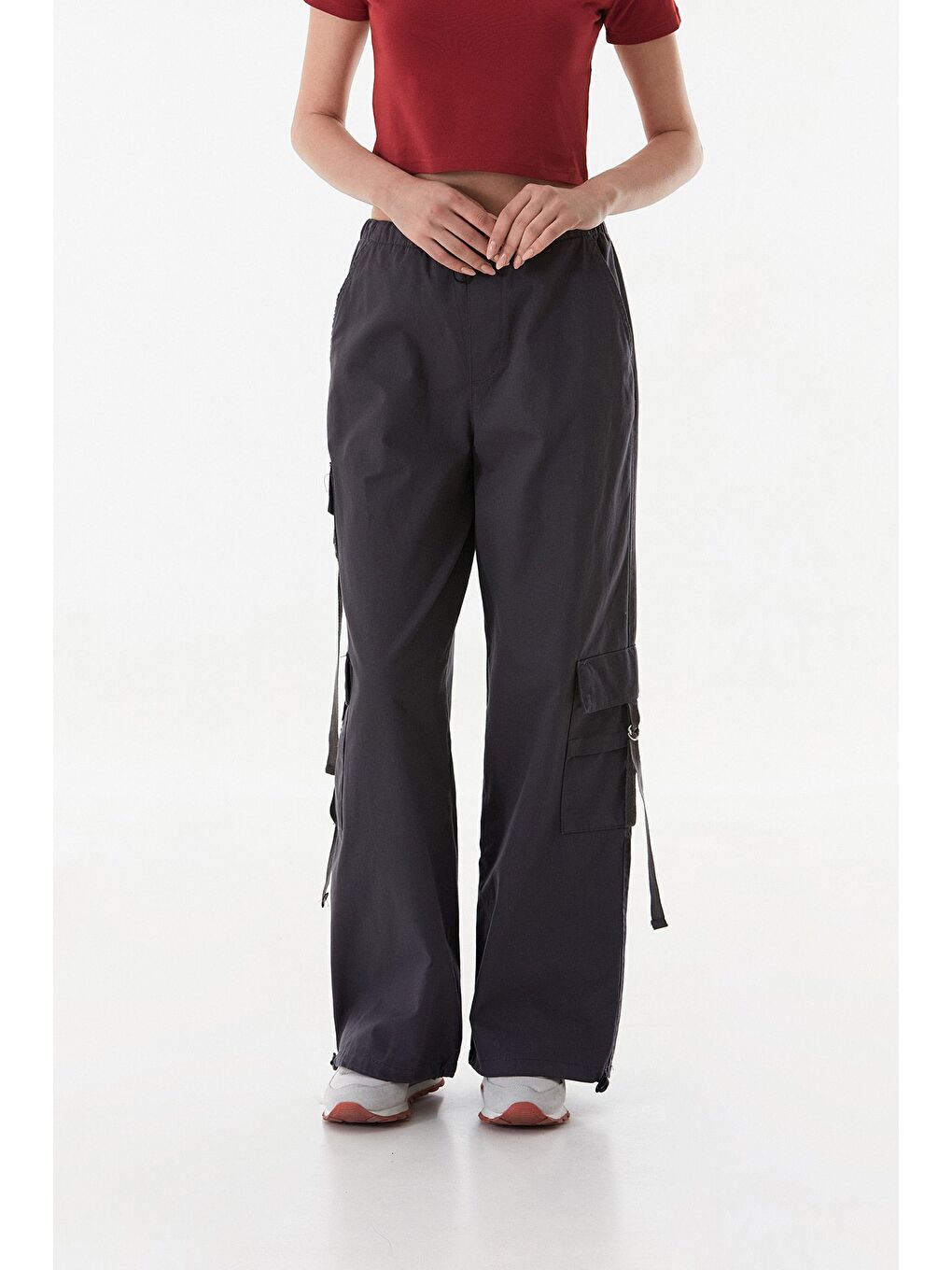 Gri Beli Ve Paçası Stoperli Kargo Cepli Gabardin Pantolon-2