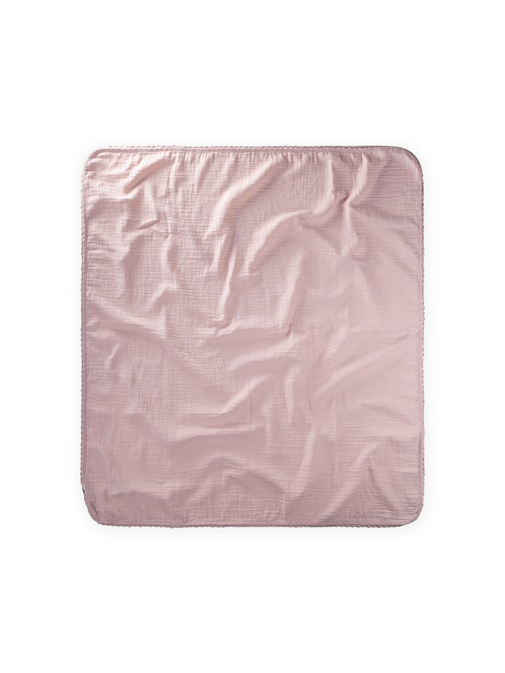 Çiftkat Ponpon Şeritli Müslin Bebek Battaniyesi100x100 Cm +/- 3 Cm Pudra Pembe-1
