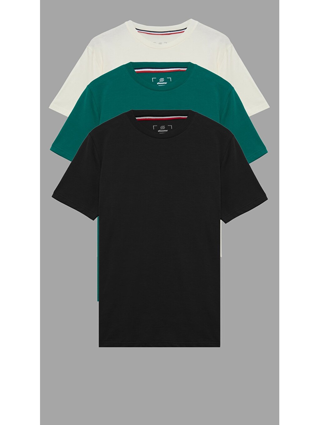 Siyah - Yeşil - Krem Erkek Basic Tişört Pamuklu Regular Bisiklet Yaka Günlük Düz T-Shirt 3'lü Paket