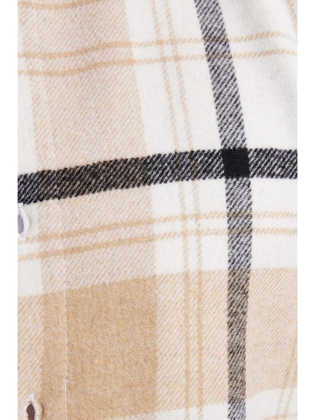 Ekru Erkek Slim Fit Dar Kesim Kareli Kışlık Oduncu Gömlek-4