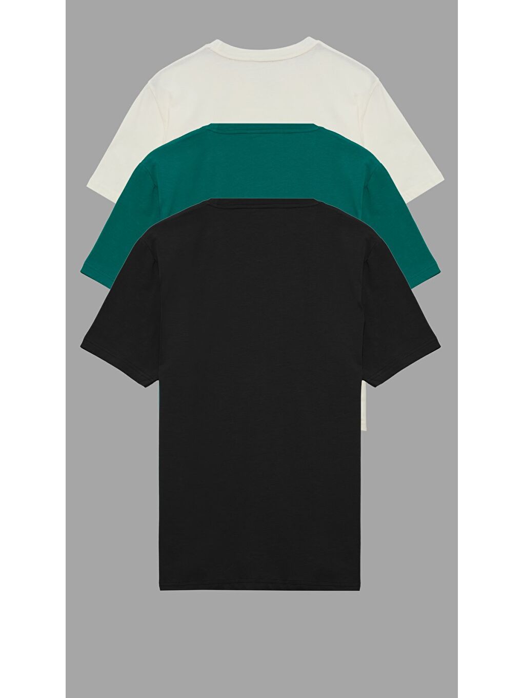 Siyah - Yeşil - Krem Erkek Basic Tişört Pamuklu Regular Bisiklet Yaka Günlük Düz T-Shirt 3'lü Paket-1