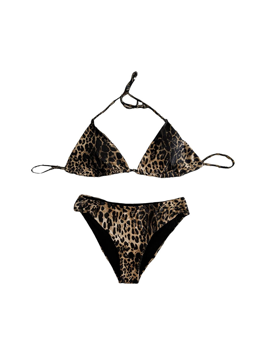 Kahverengi Kadın Leopar Desen Boyundan Bağlamalı Etekli Bikini Takımı HZL25S-LC3220-1