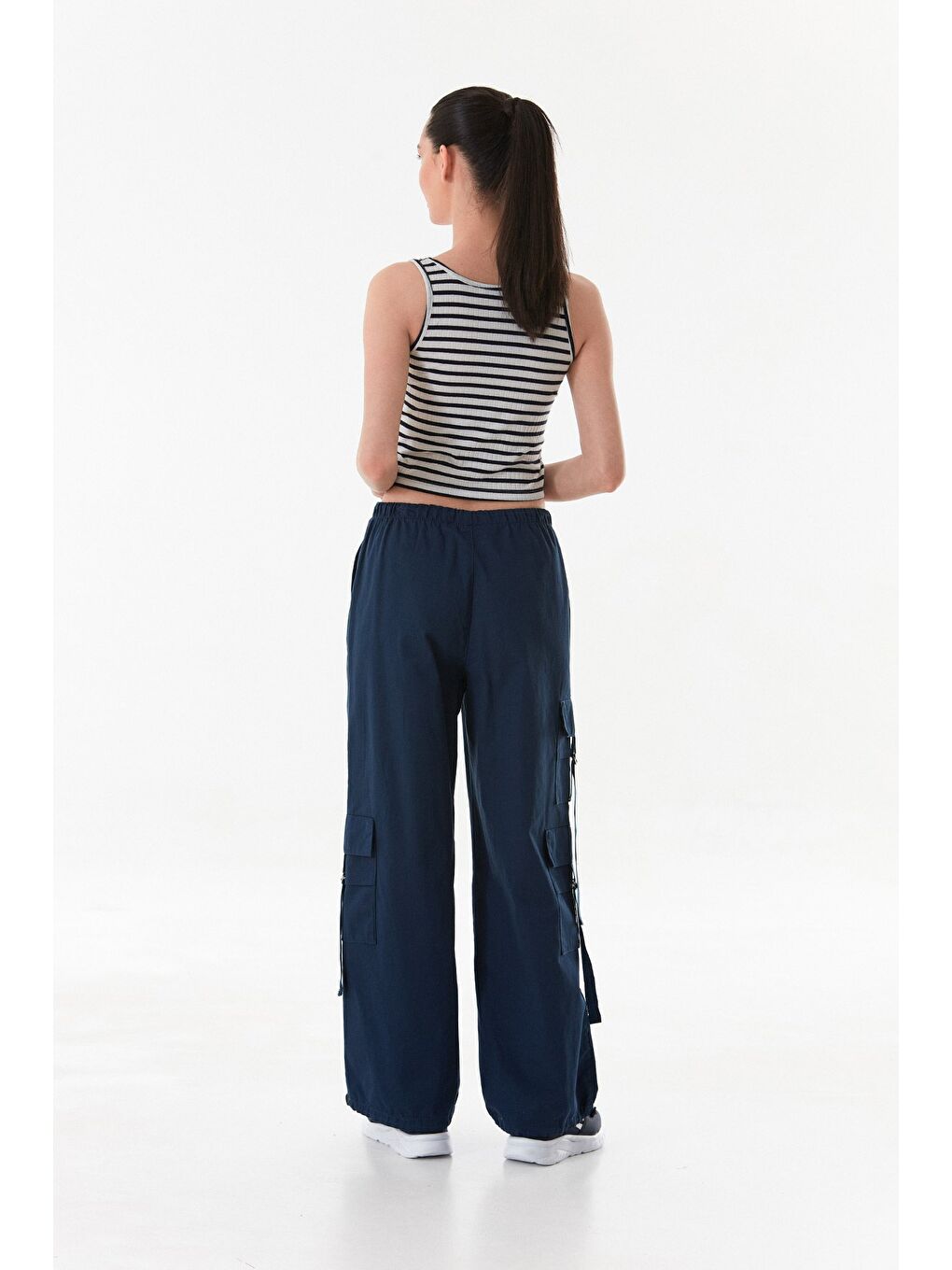 Lacivert Beli Ve Paçası Stoperli Kargo Cepli Gabardin Pantolon-2