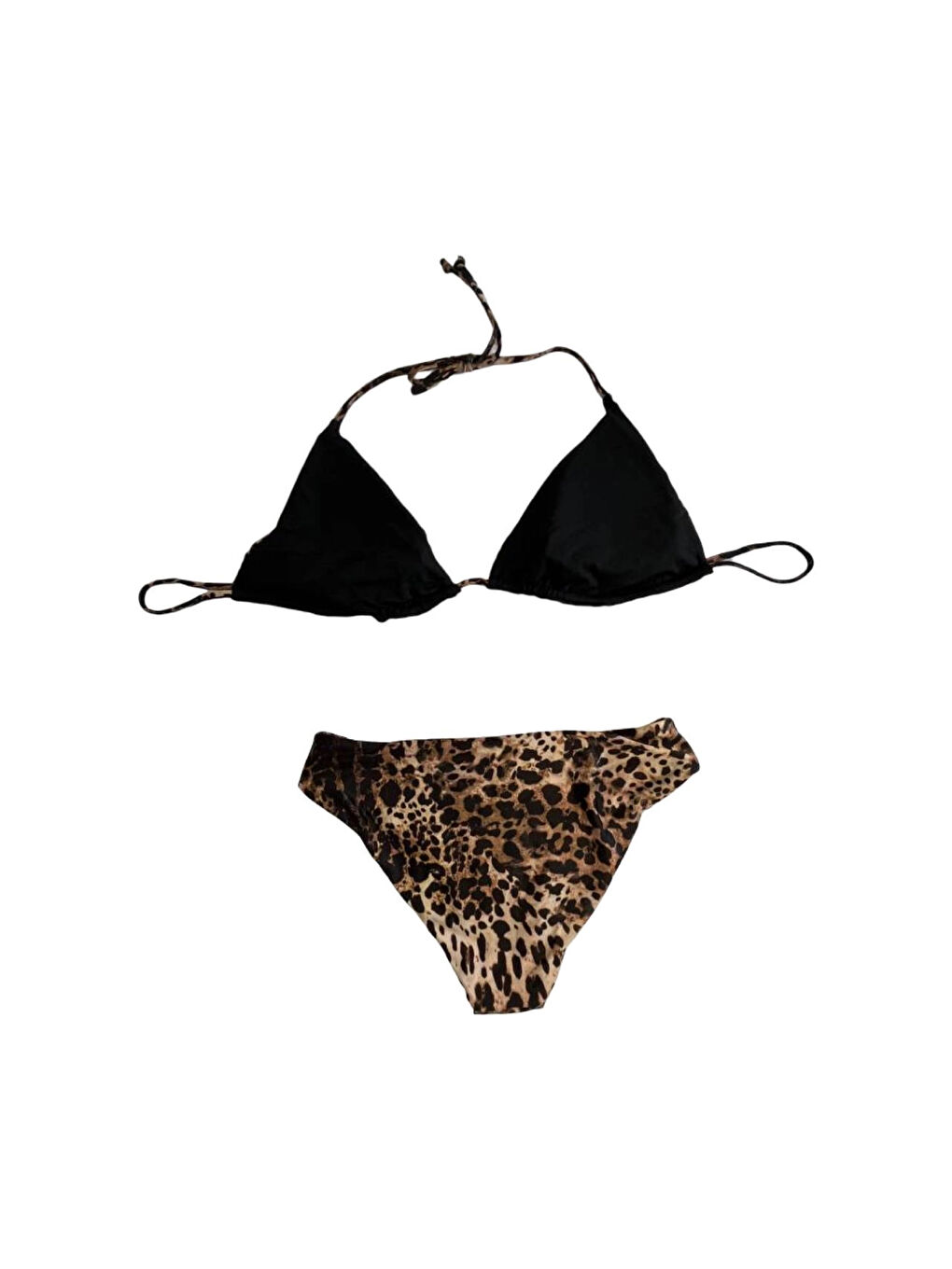 Kahverengi Kadın Leopar Desen Boyundan Bağlamalı Etekli Bikini Takımı HZL25S-LC3220-2