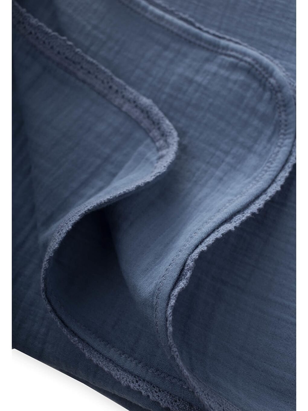 Dantel İşlemeli Tekkat Müslin Battaniye 100X100 Cm +/- 3 Cm İndigo Mavi-2