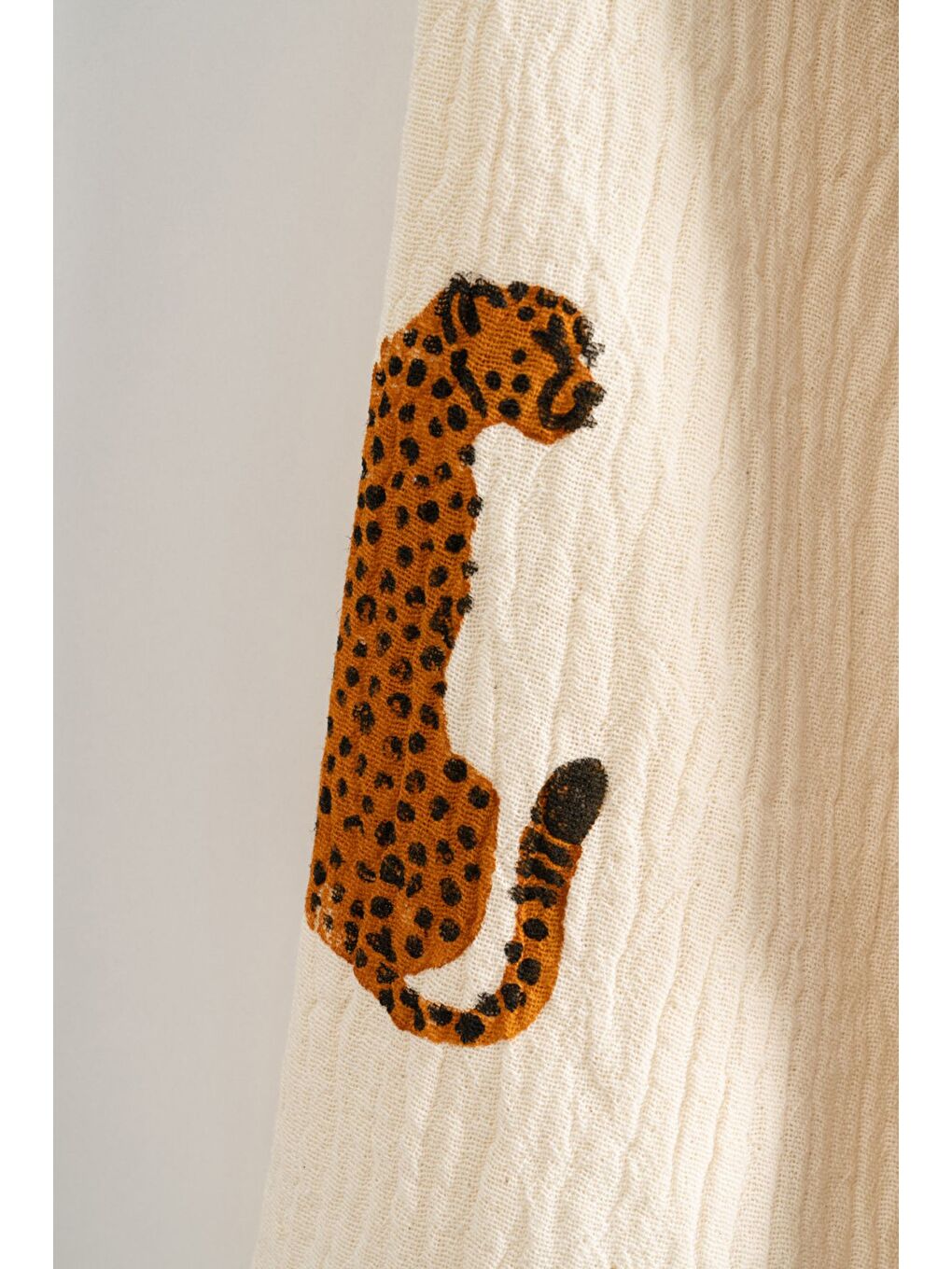 Ekru Organik %100 Pamuk Kapüşonlu Sabalık Bornoz Plaj Elbisesi - Leopar - L/XL KREM/L/XL-3