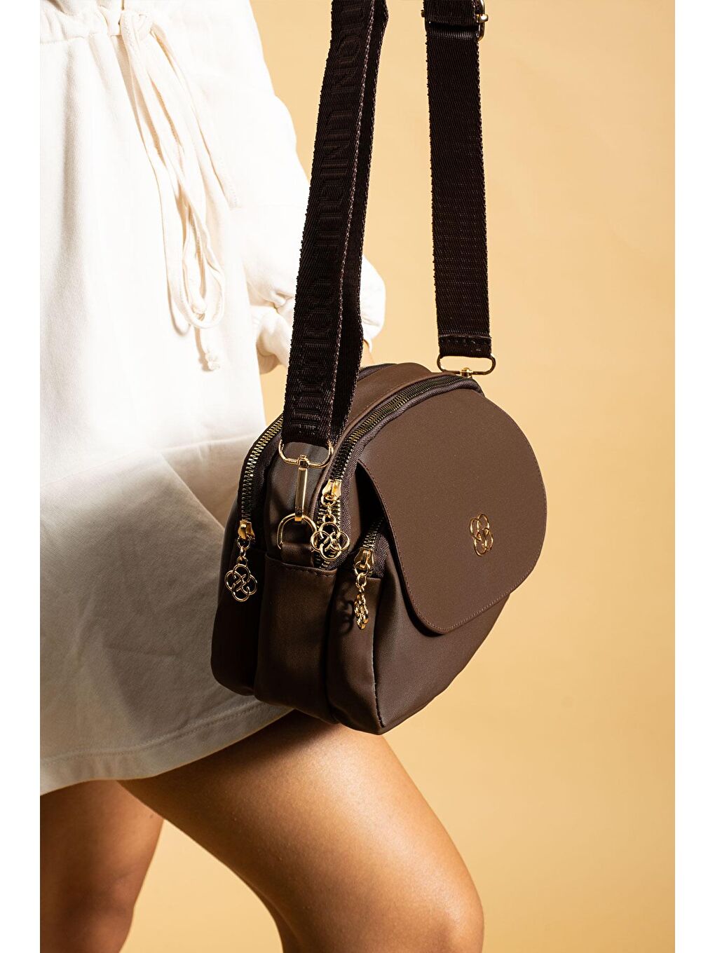 Kahverengi Ayarlanabilir Askılı 3 Bölmeli Fermuarlı Ön Kapaklı Kadın Omuz Çantası BAG5013-23-2