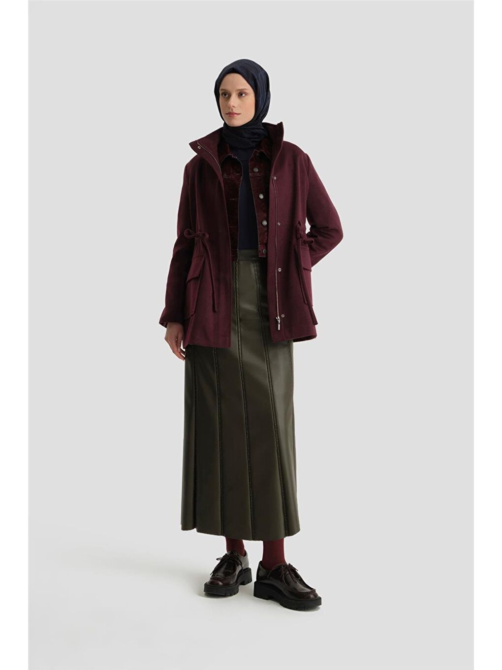 ARMİNE Bordo Beli Bağcıklı Kısa Kaban 24Kh7528 Mürdüm - 2