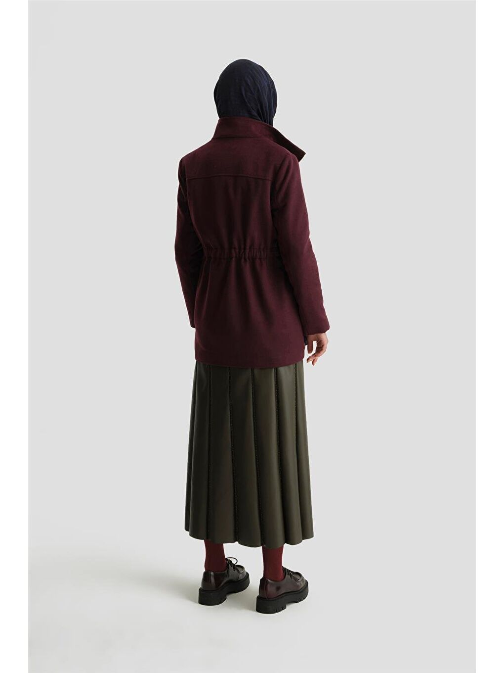 ARMİNE Bordo Beli Bağcıklı Kısa Kaban 24Kh7528 Mürdüm - 4