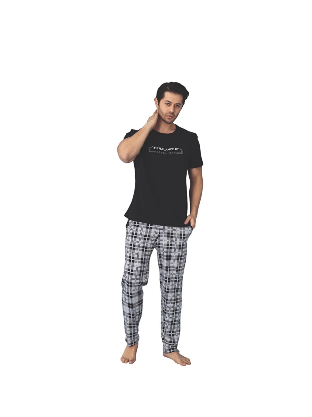 Siyah Erkek Kısa Kol %100 Pamuk Pijama Takım