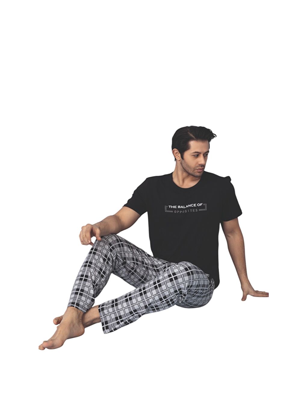 Siyah Erkek Kısa Kol %100 Pamuk Pijama Takım-1